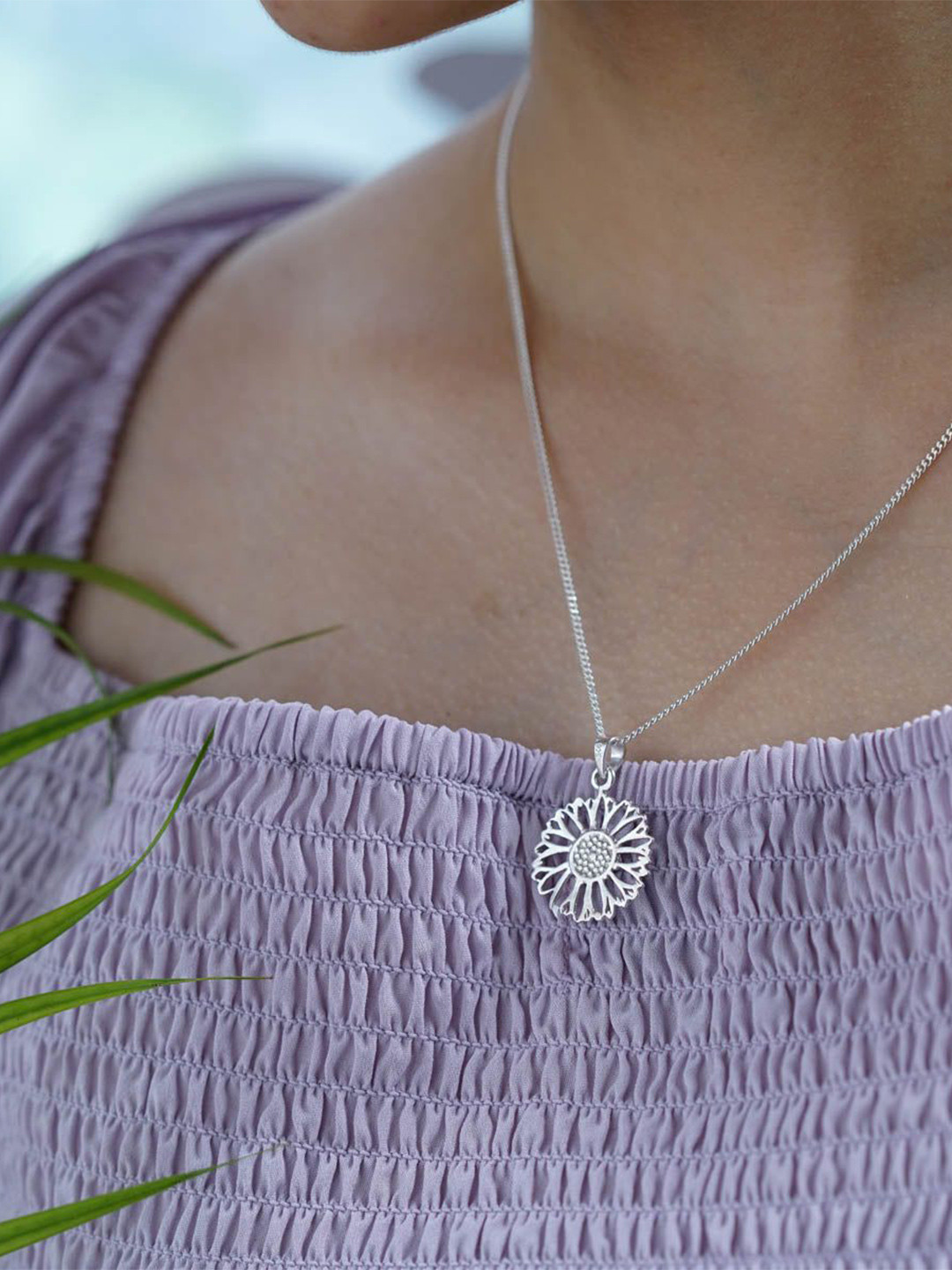 House of Aadyaa 92.5 Sterling Silver Lightweight Floral Pendant With Chain