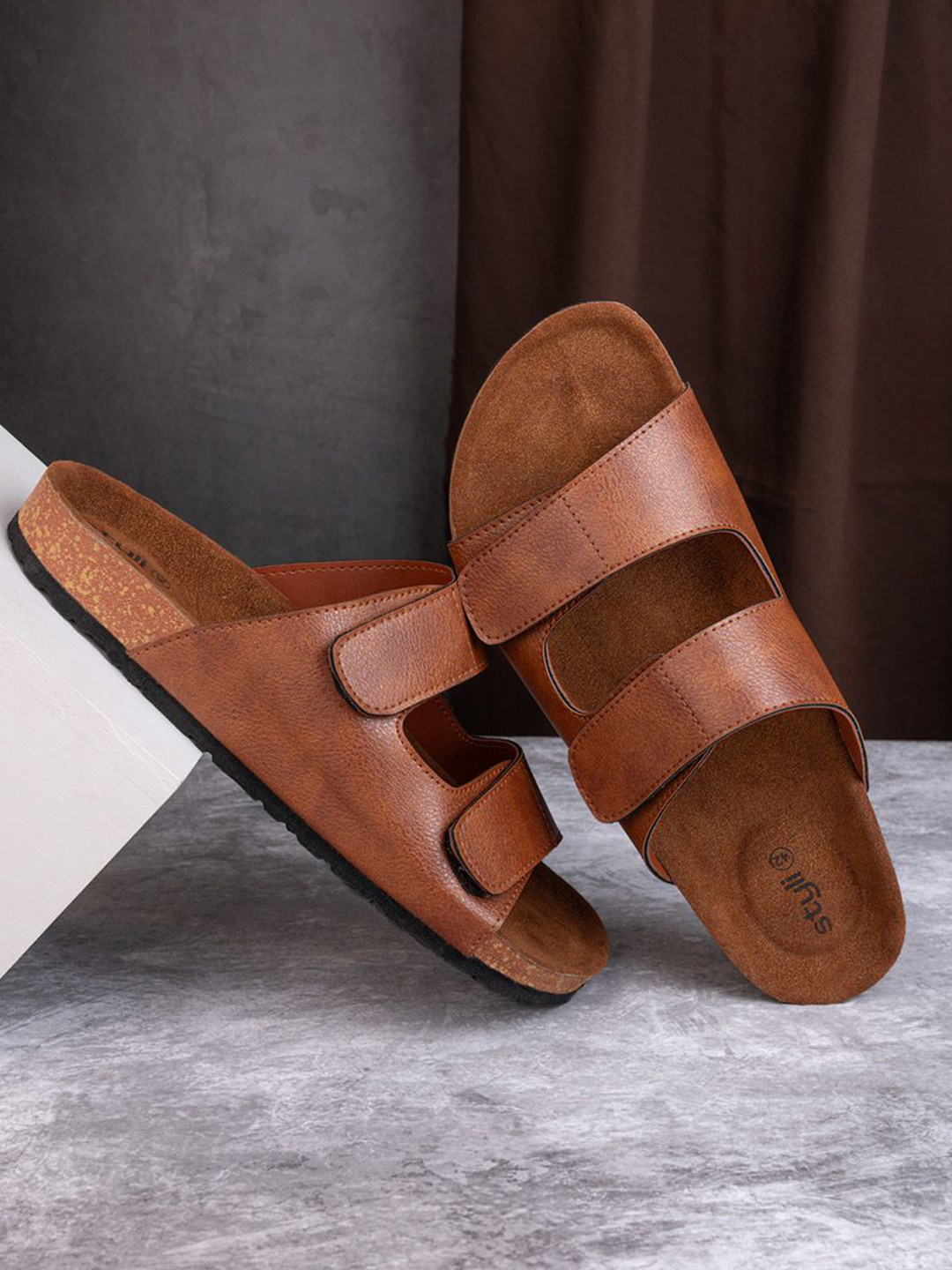 Styli Men Solid Double Strap Sandals