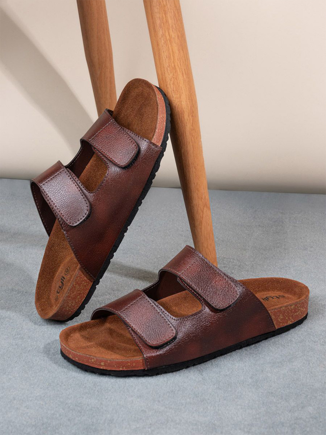 Styli Men Solid Double Strap Sandals