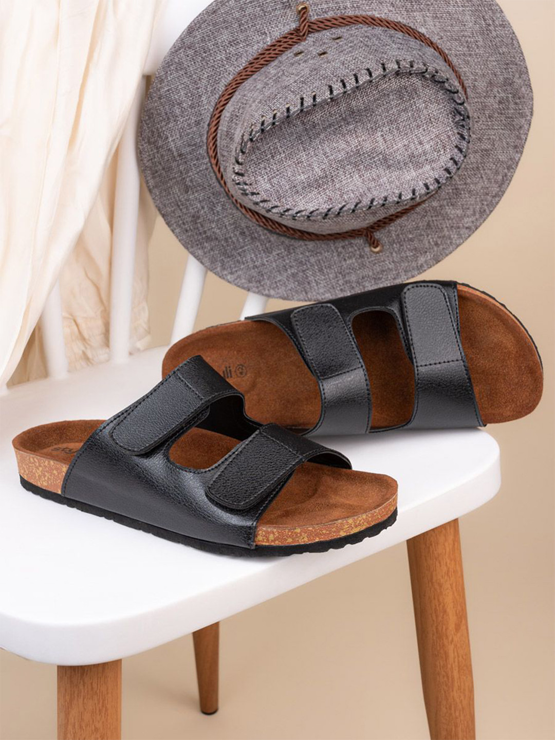 Styli Men Solid Double Strap Sandals