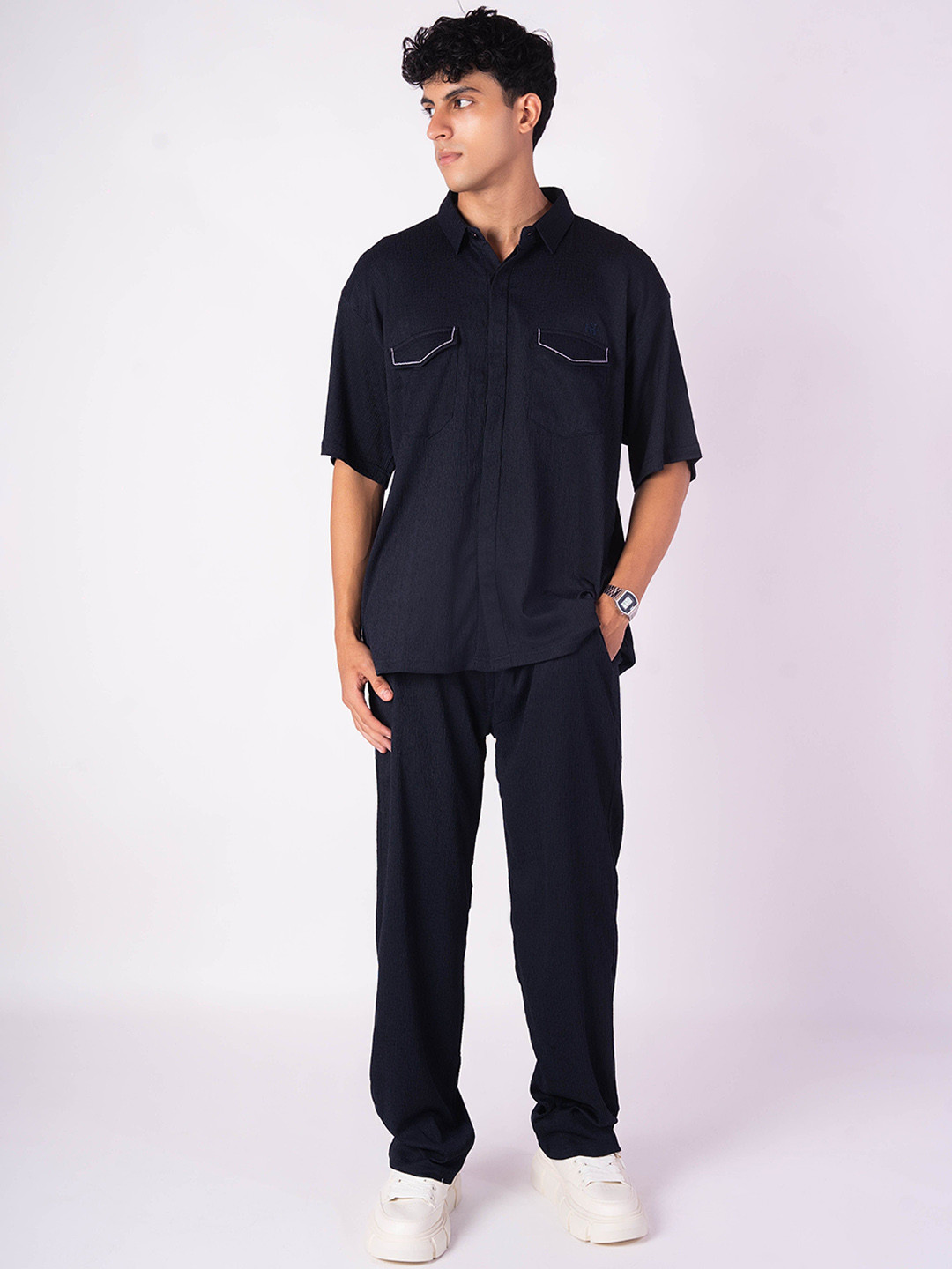 Hop Head Navy Blue Crinkle Co-Ord Set