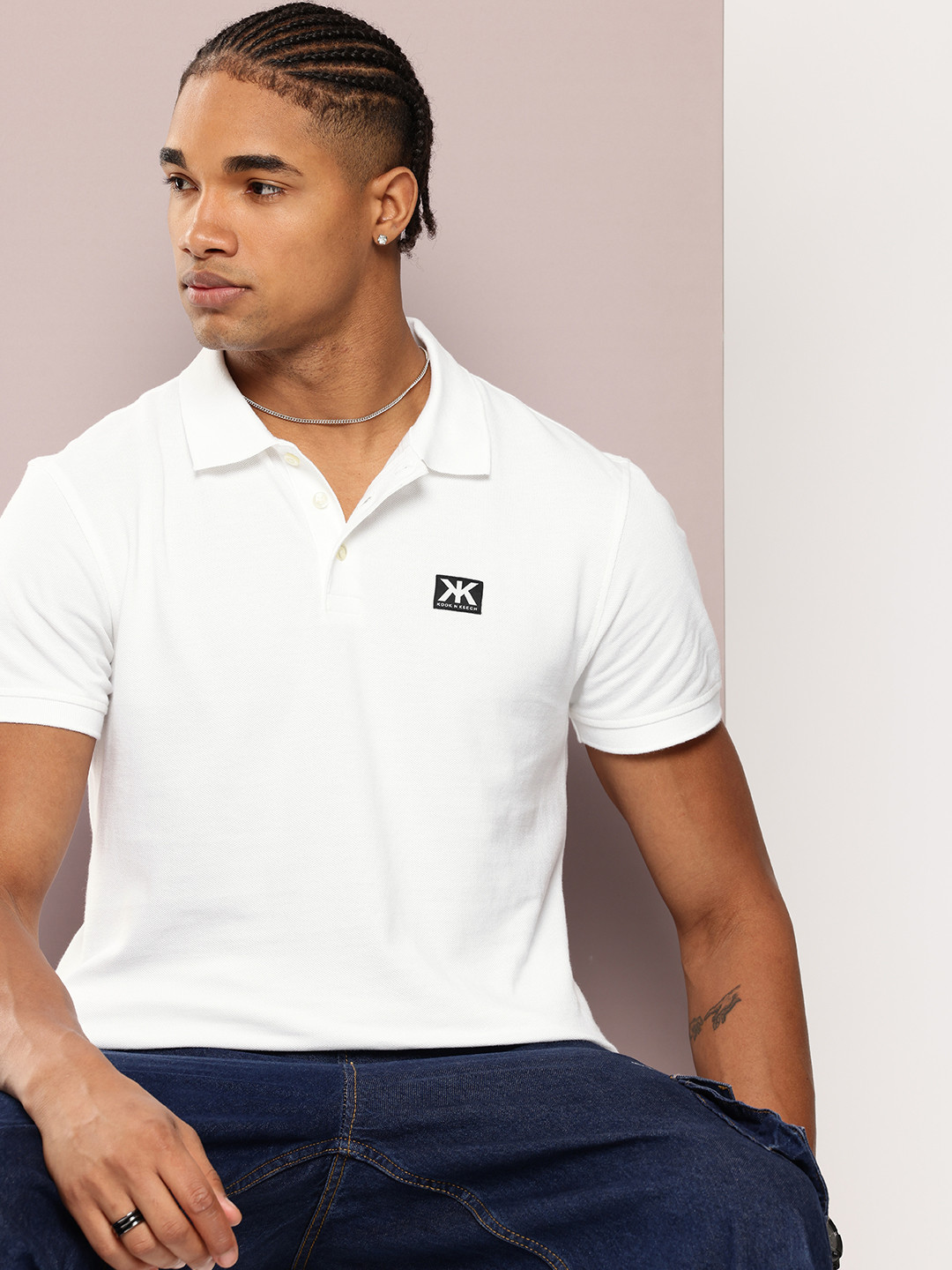 Kook N Keech Brand Logo Detail Pure Cotton Polo Collar T-shirt
