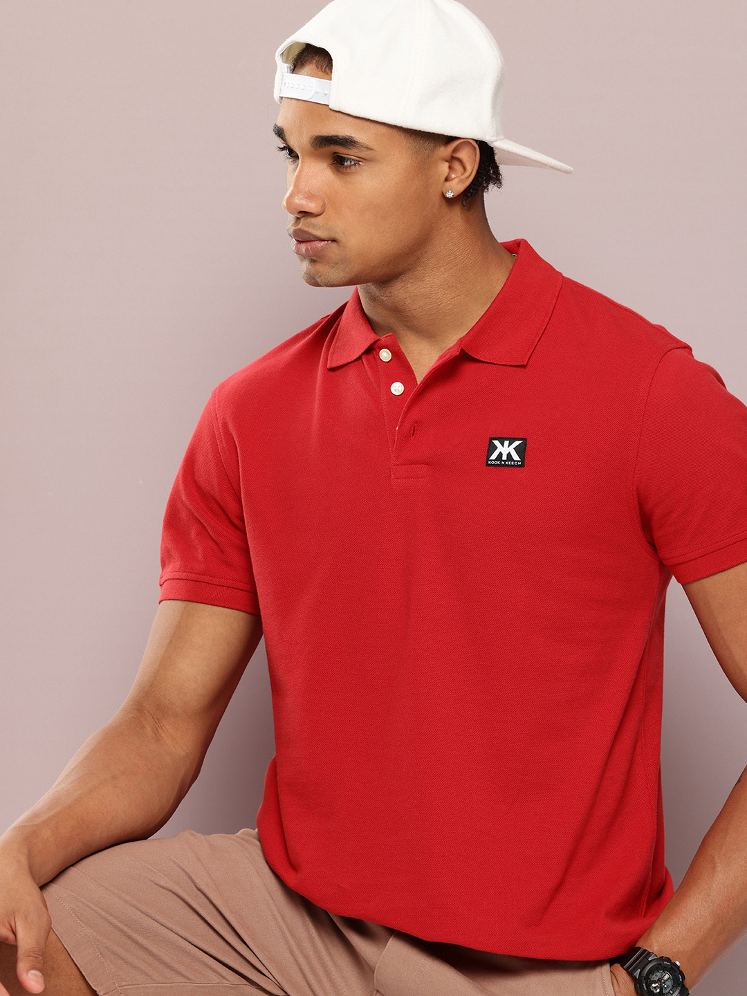 Kook N Keech Brand Logo Detail Pure Cotton Polo Collar T-shirt
