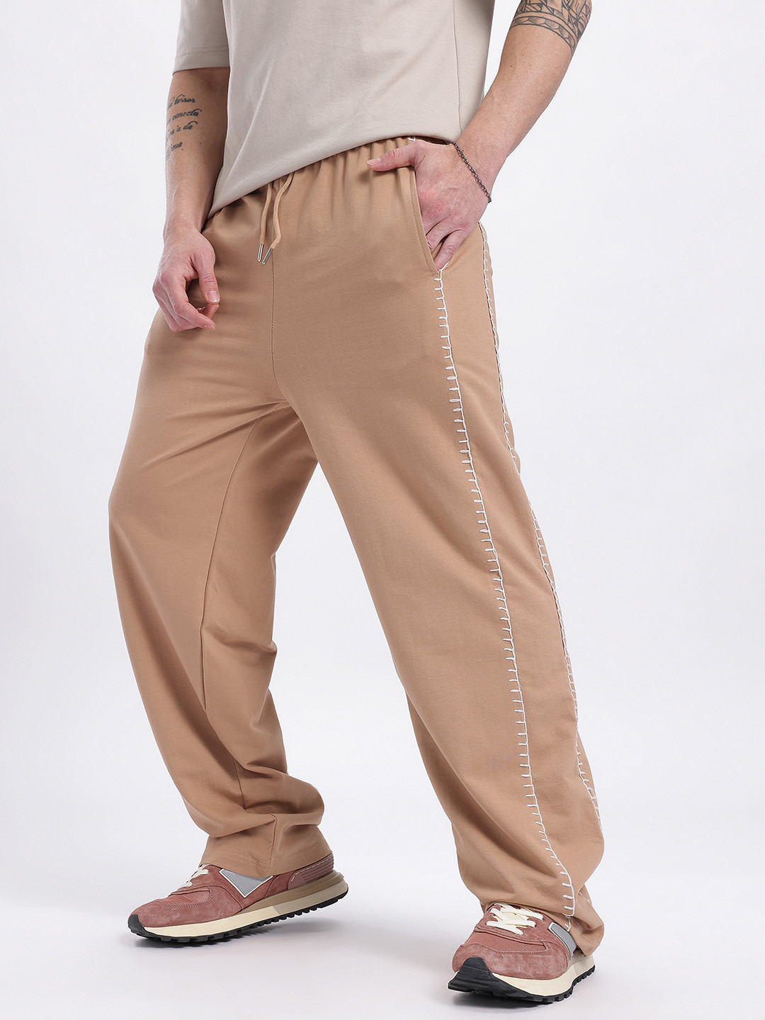 glitchez Men Relaxed Fit Contrast Stitch Track Pants