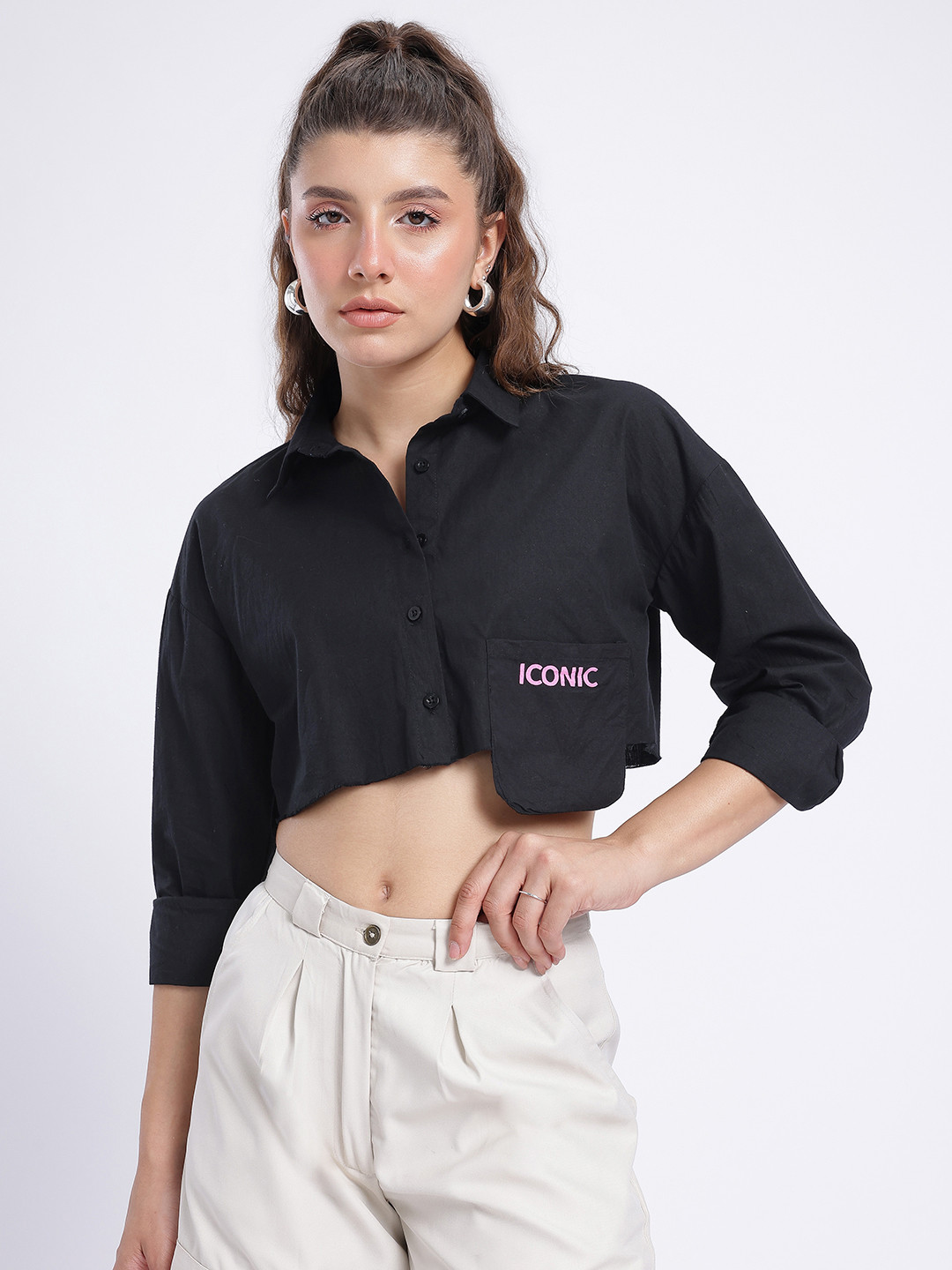 glitchez Crop Patch Pocket Boxy Shirt