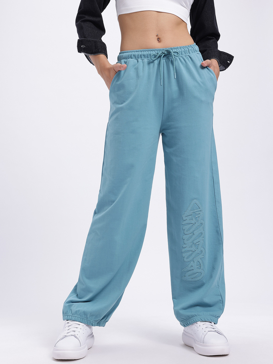 glitchez Women Embroidered Baggy Joggers