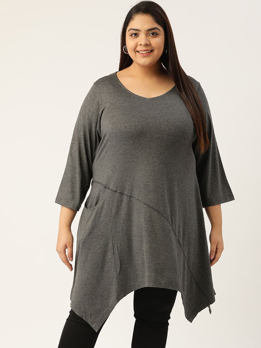 theRebelinme Women Plus Size Asymmetrical Longline Top