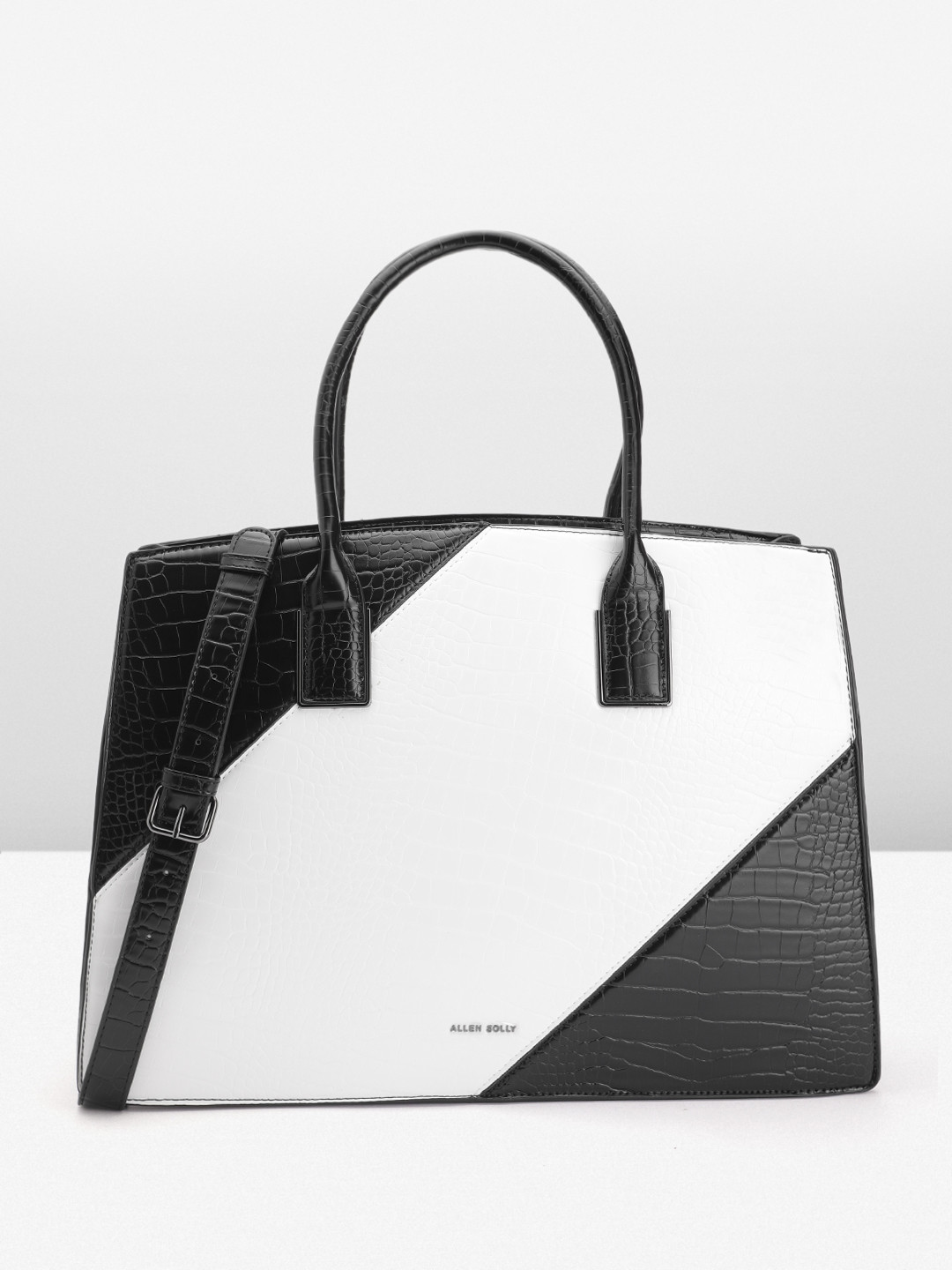 Allen Solly Croc Textured Colourblocked Laptop Handheld Bag