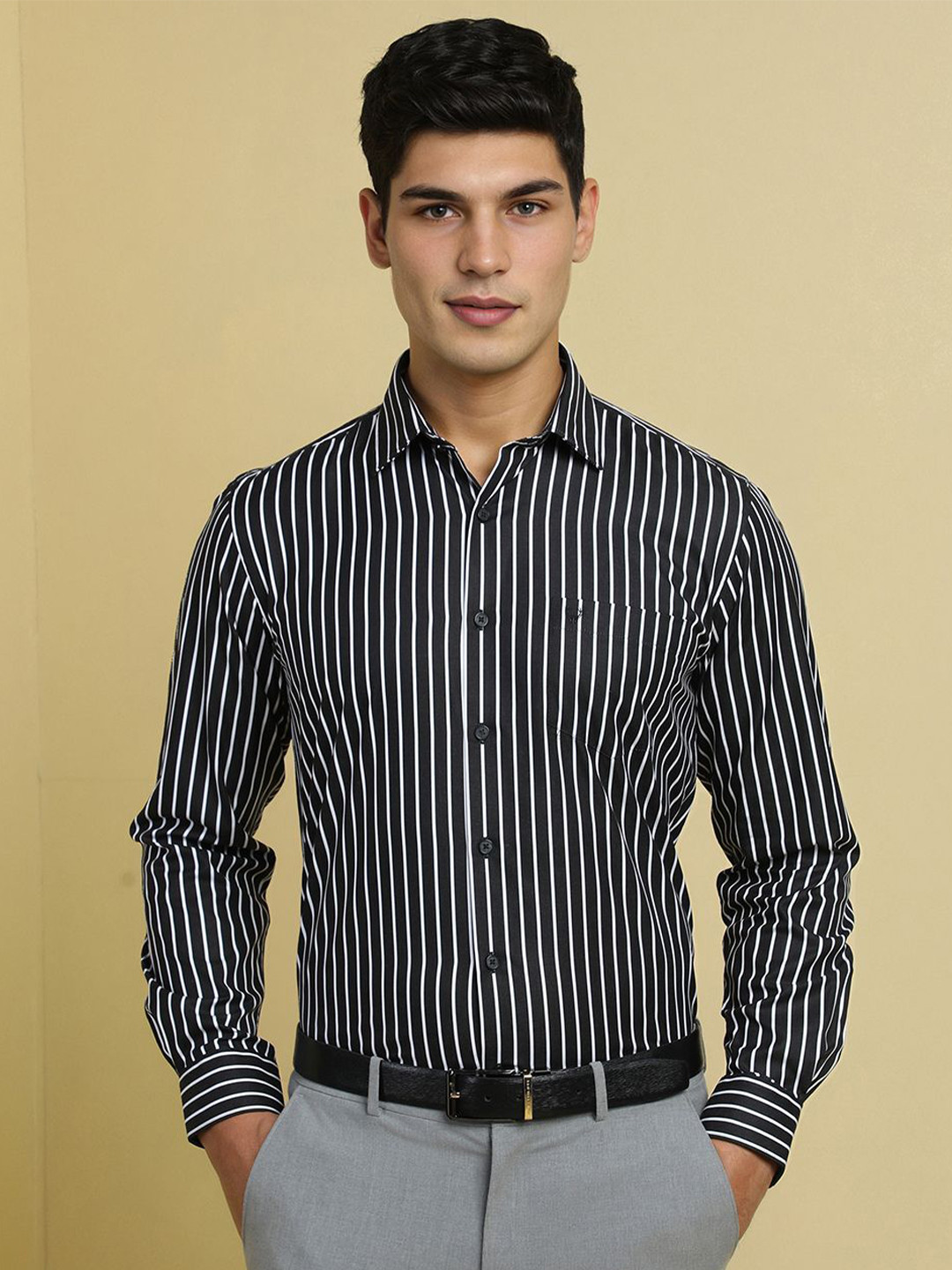 Allen Solly Men Spread Collar Vertical Striped Cotton Slim Fit Formal Shirt