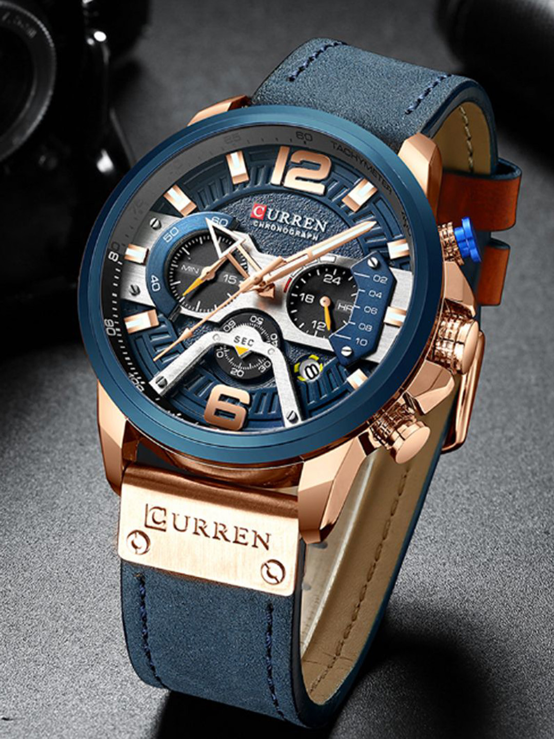 Curren Men Brass Dial &  Wrap Around Straps Analogue Reset Time Watch CR-8329-GBlChrngrp