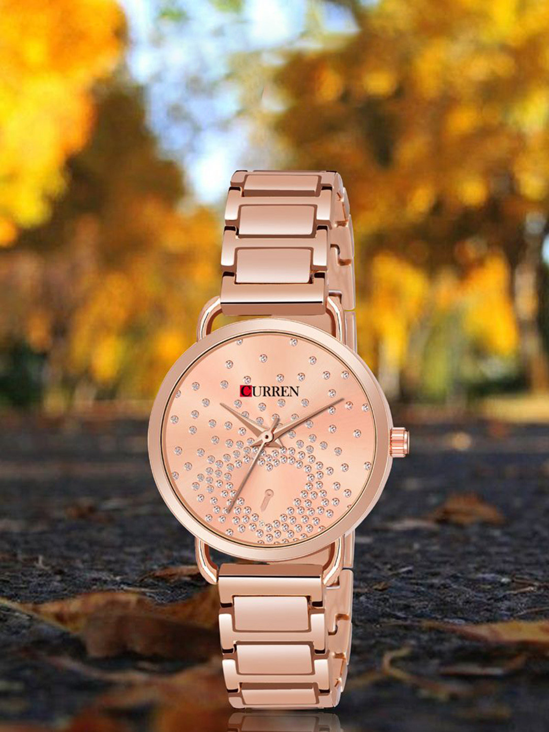 Curren Women Embellished Stainless Steel Wrap Around Straps Analogue Watch CR-3853-Rs-Rs-H