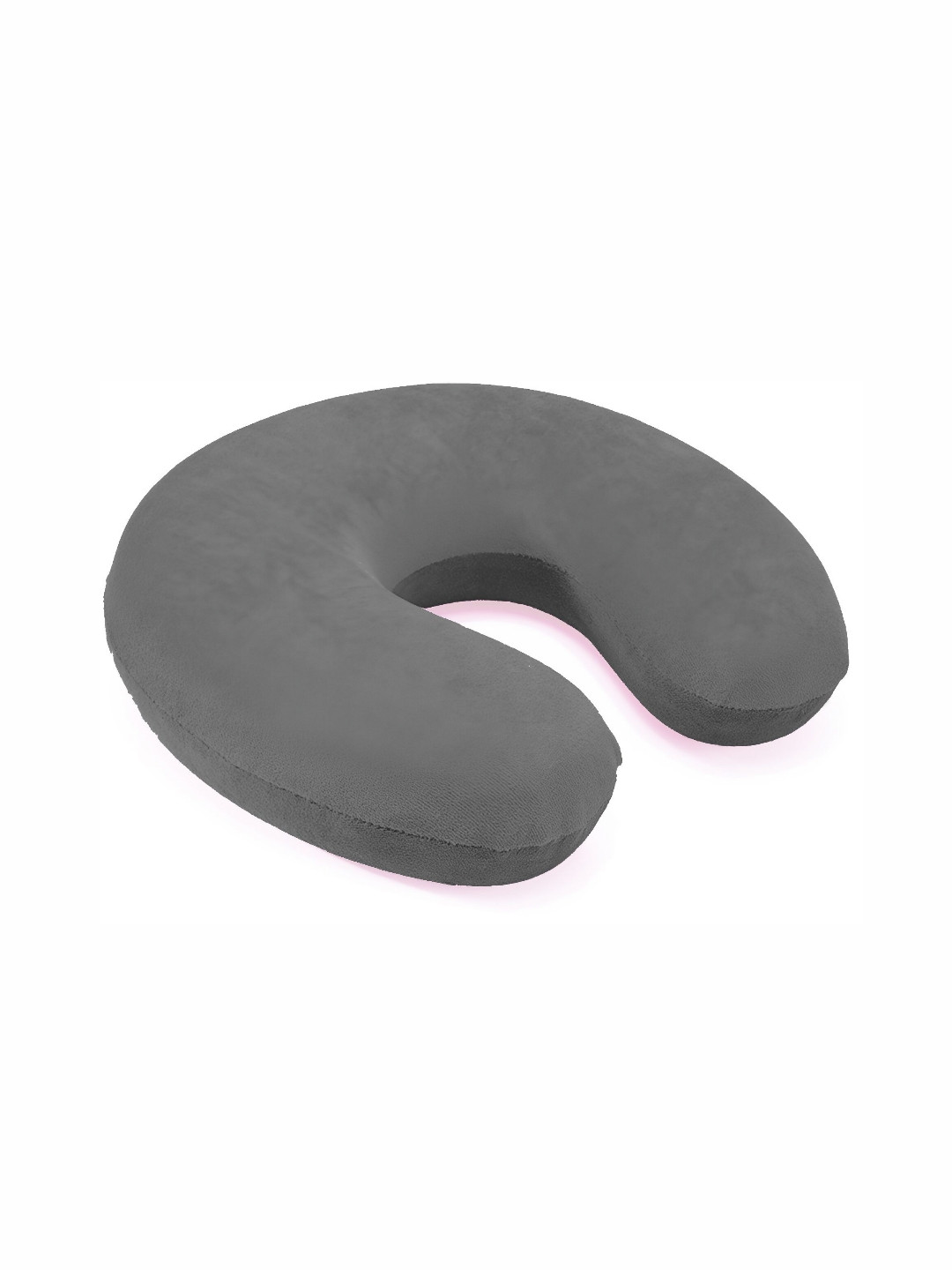 Mom's Moon Grey Solid Faux Velvet Lightweight Firm Fibre Travel Pillow-35.56 x 30.48 x 6 cm