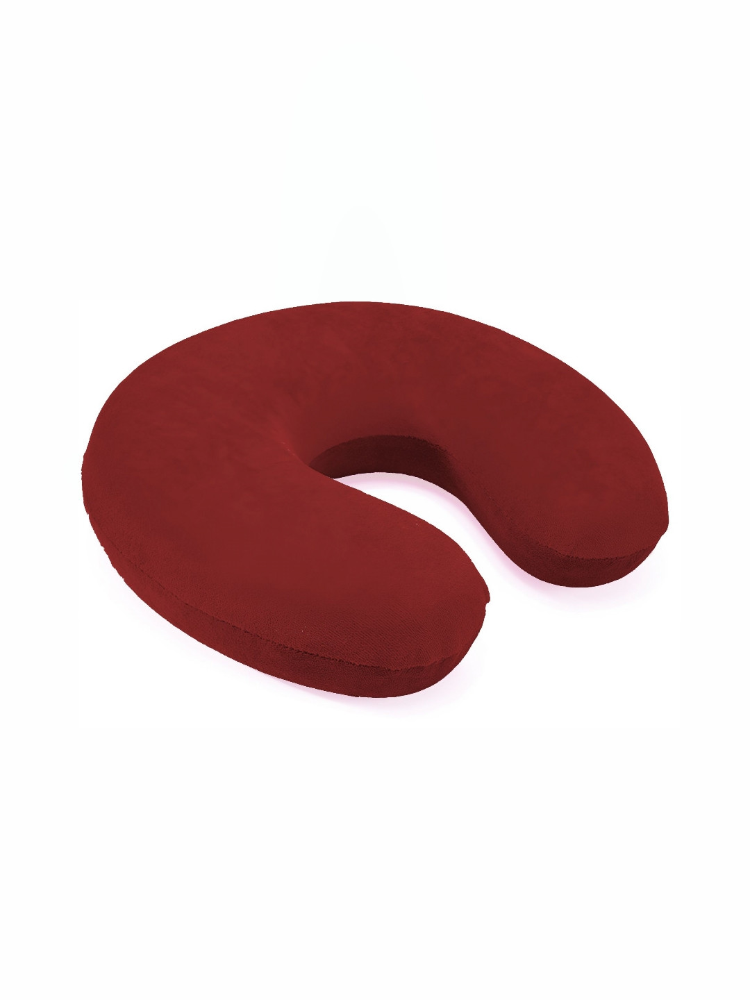 Mom's Moon Maroon Solid Faux Velvet Lightweight Firm Fibre Travel Pillow-35.56 x 30.48 x 6 cm