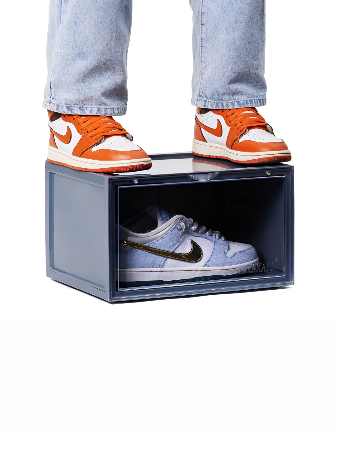 SNEAKARE  Grey Side Drop Shoe Rack & Storage Box Shoe Organiser