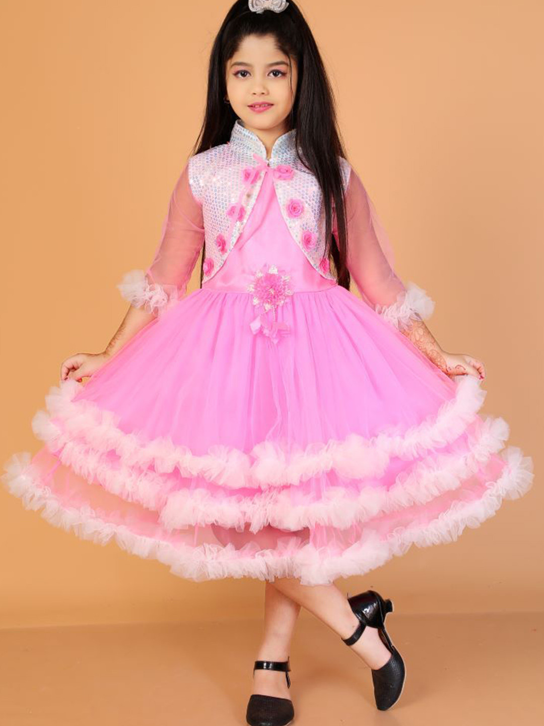 Jhilik Garments Girls Net Fit & Flare Dress