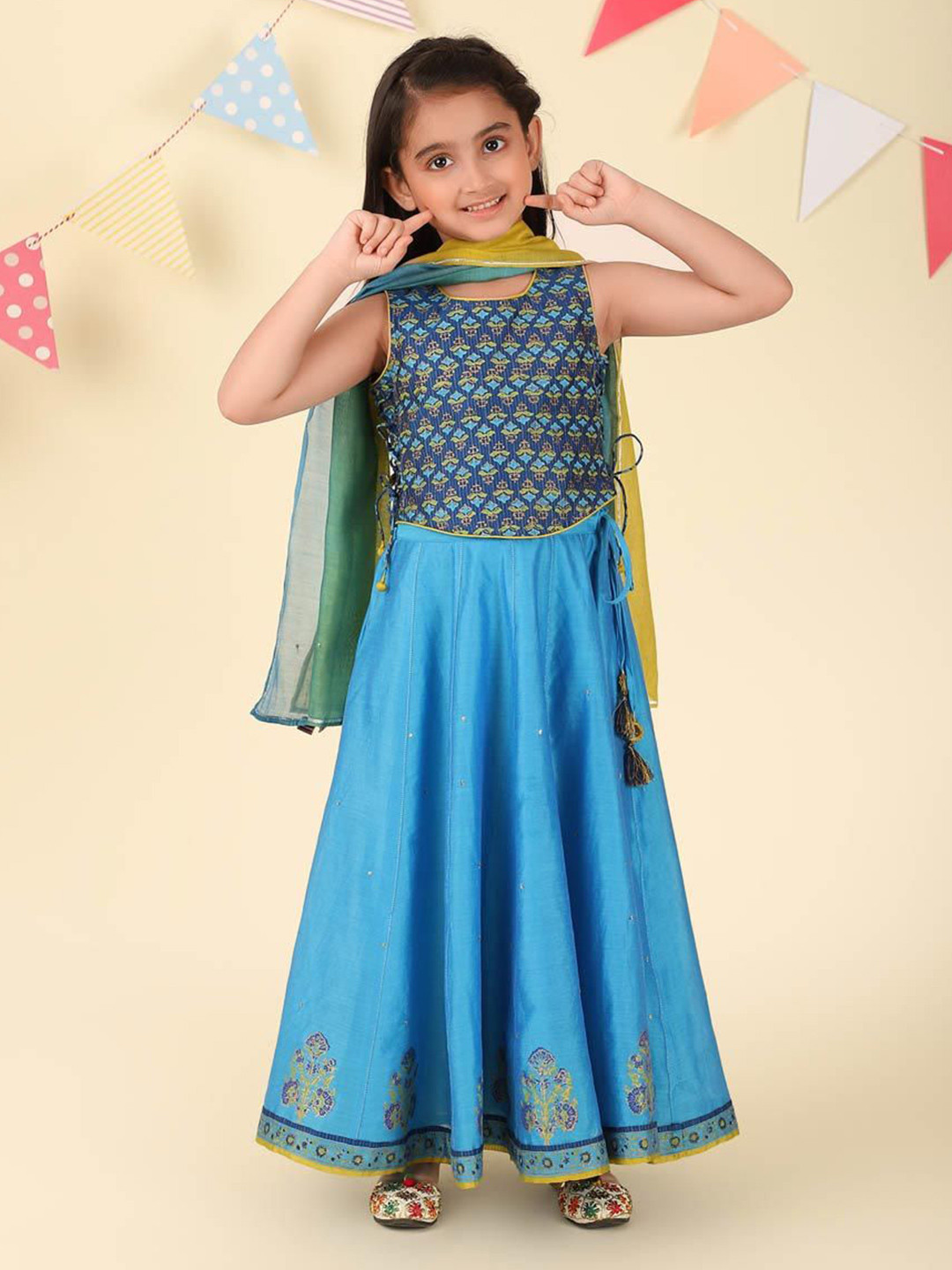 Fabindia Girls Printed Ready to Wear Cotton Silk Lehenga & Blouse with Dupatta