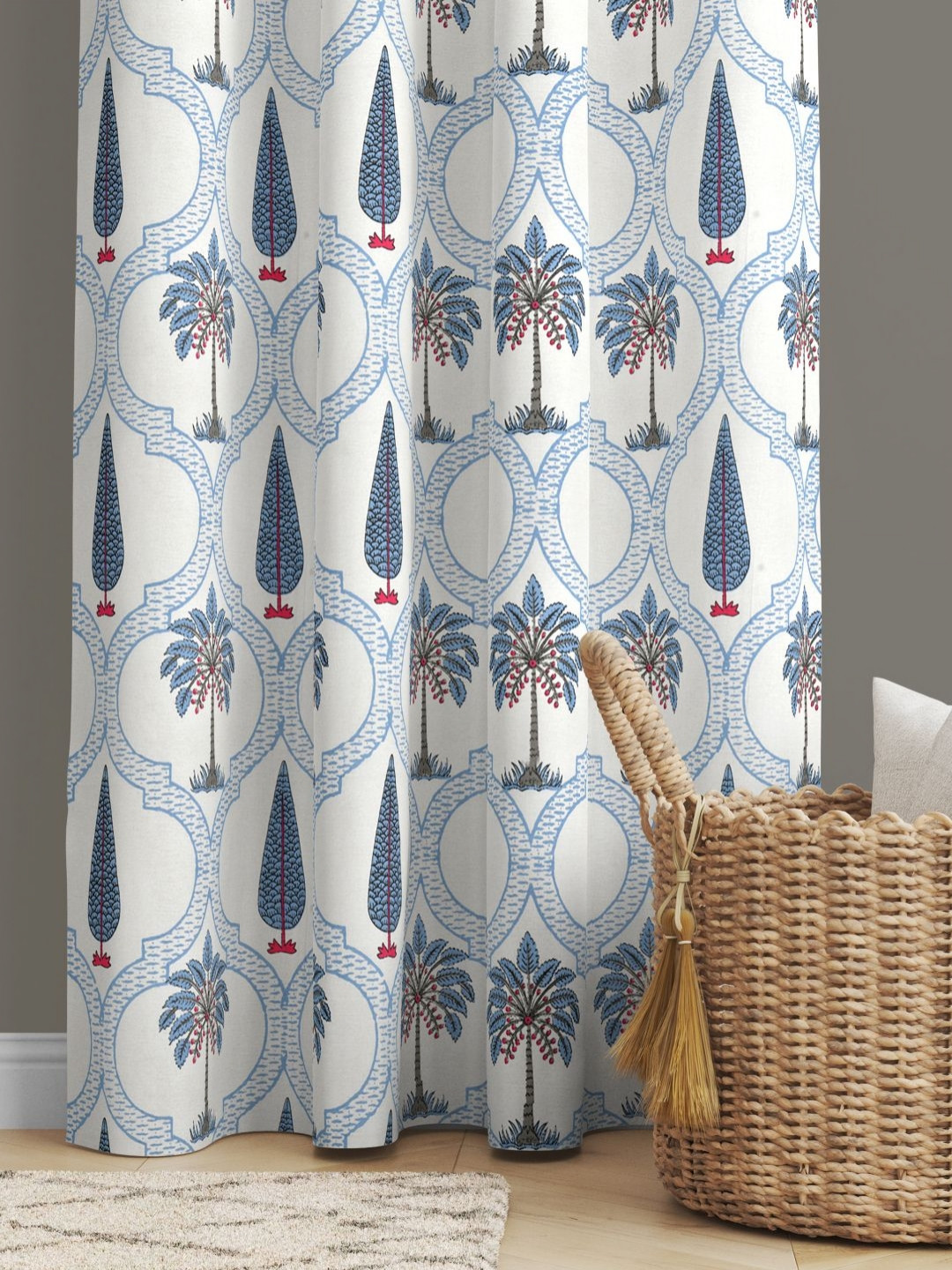 JAIPUR FABRIC White & Blue Floral Printed Window Curtain