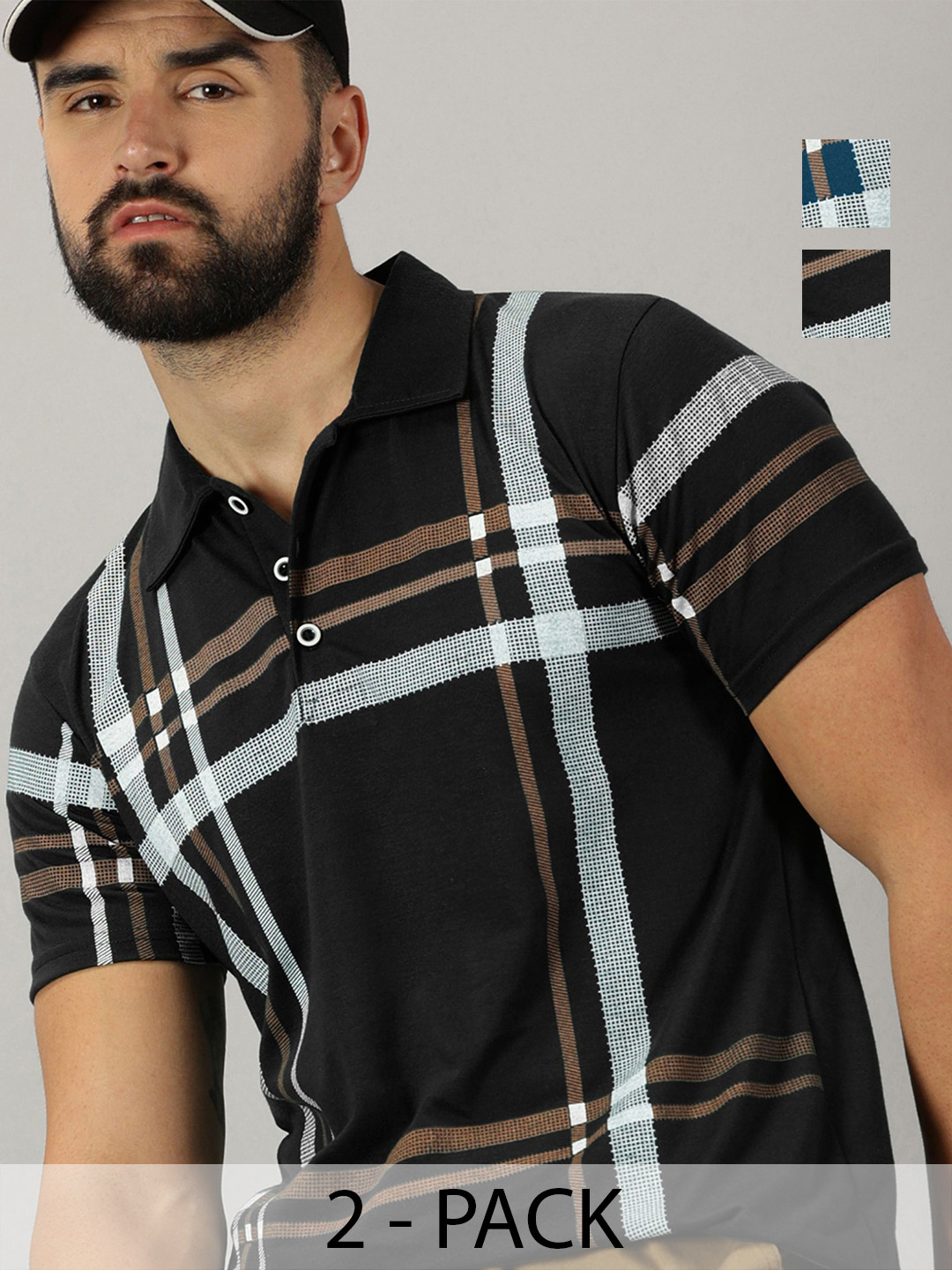 AUSK Men Pack Of 2 Checked Polo Collar Cotton T-shirts