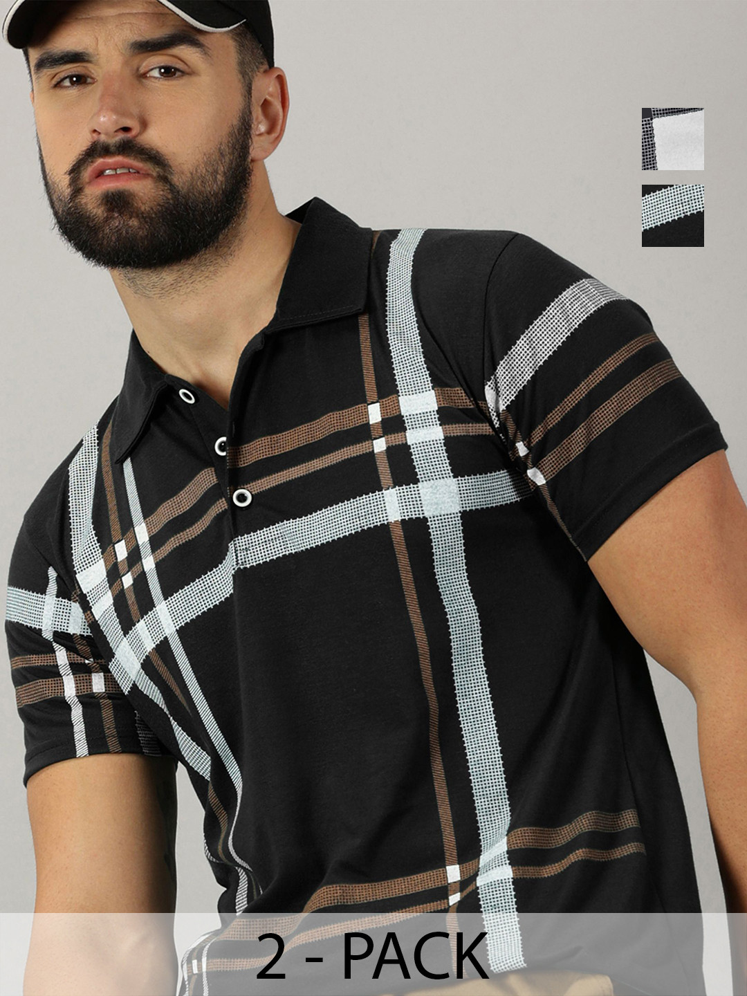 AUSK Men Pack Of 2 Checked Polo Collar Cotton T-shirts