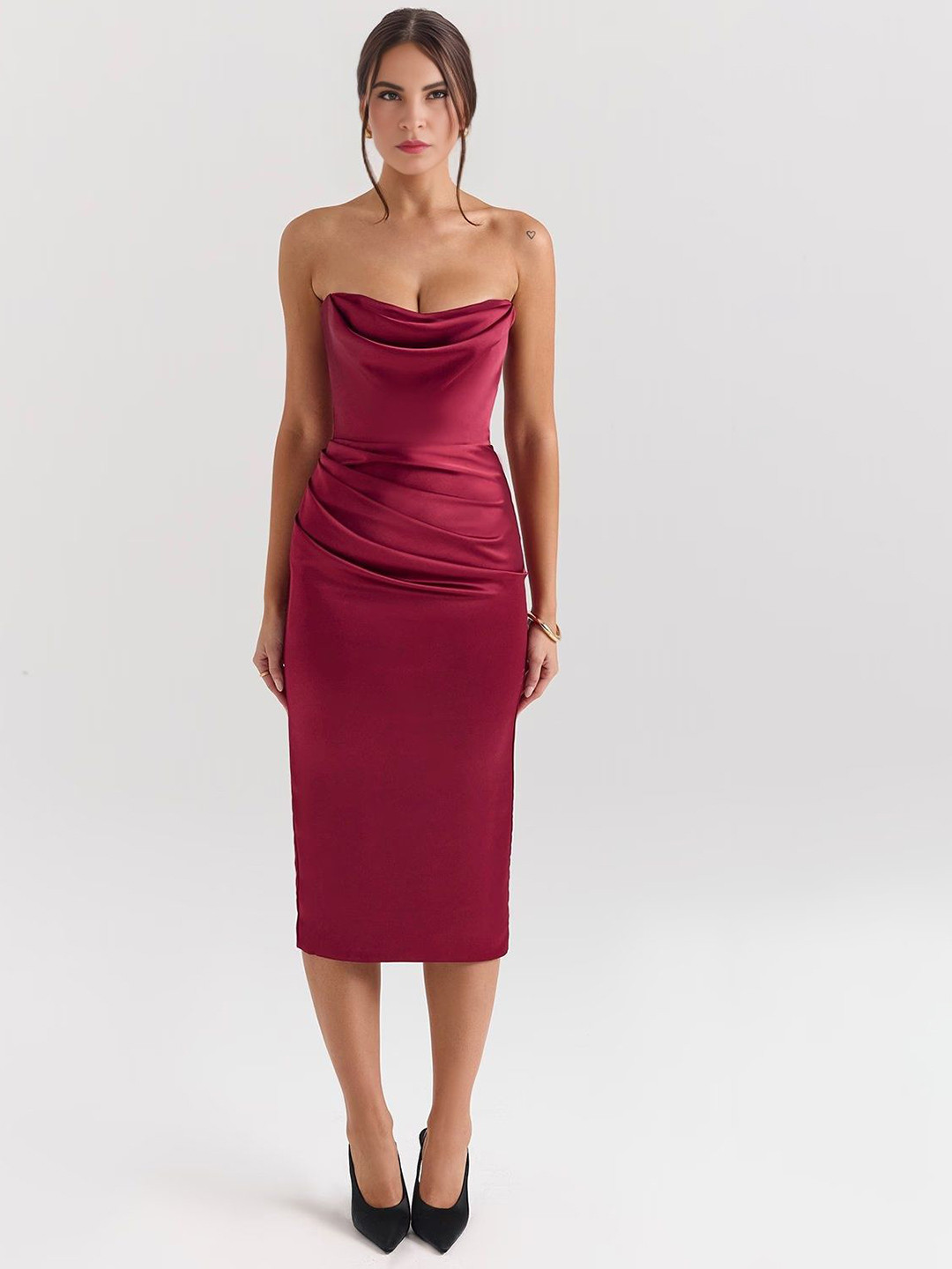 Bee Boe Women Strapless Bandeau Midi Dress