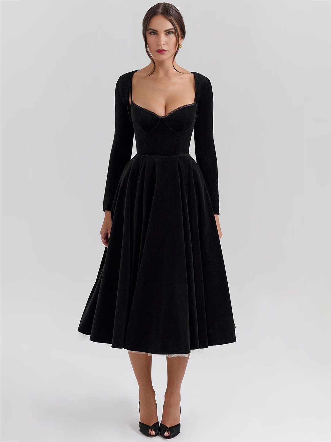 Bee Boe Velvet Fit & Flare Midi Dress