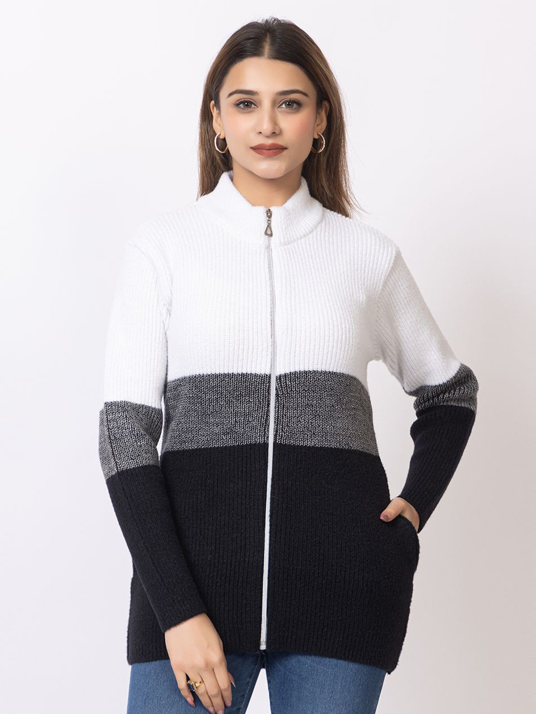 Winter Wonders Women Colourblocked Longline Cardigan