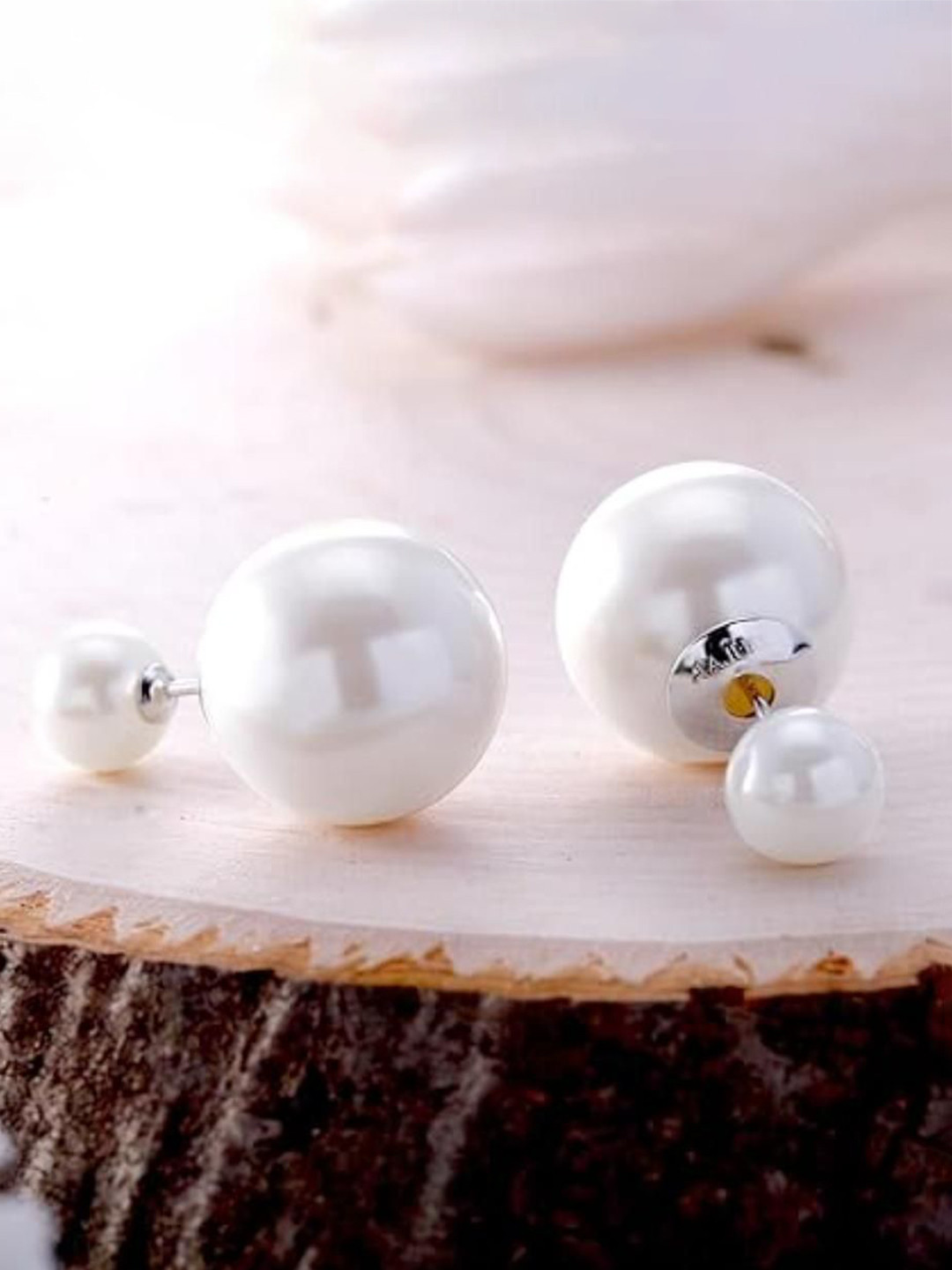 DN Creation Silver Plated Pearls Contemporary Drop Earrings