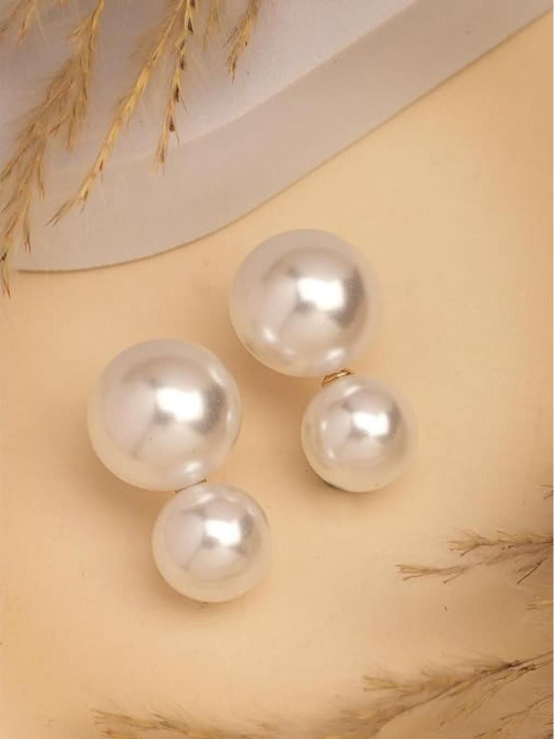 DN Creation Gold-Plated Pearls Contemporary Half Hoop Earrings