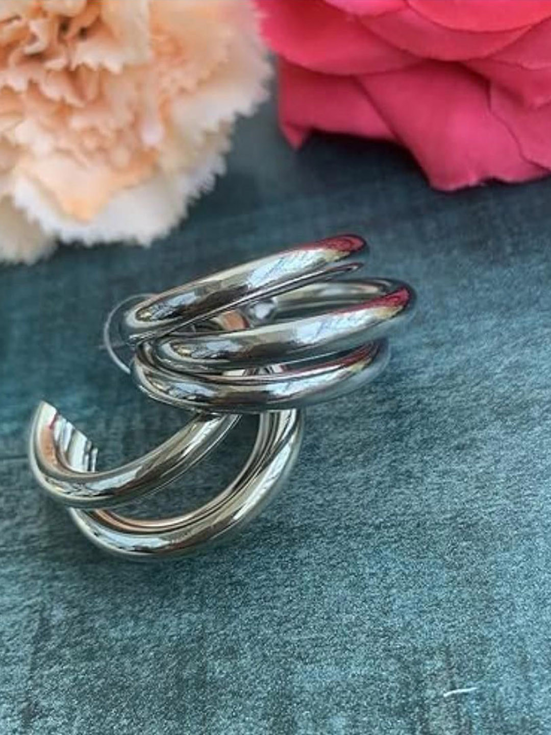 DN Creation Silver Plated Contemporary Twisted Layered Hoop Earrings