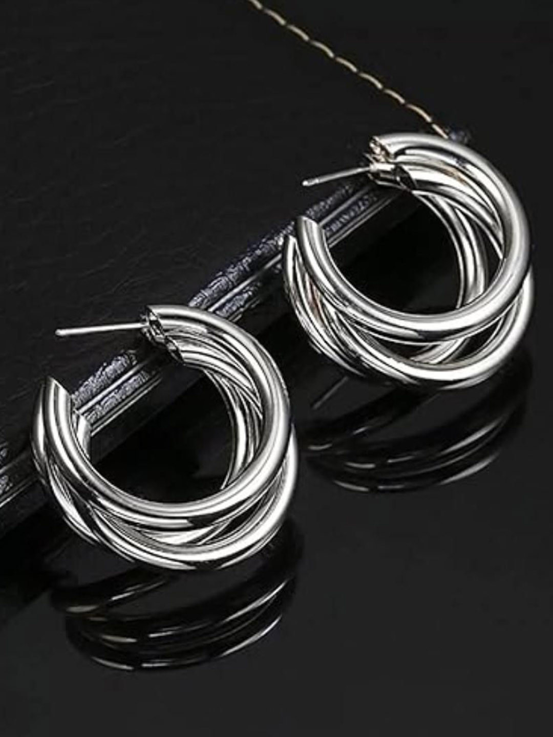 DN Creation Silver-Plated Contemporary Twisted Layered Hoop Earrings