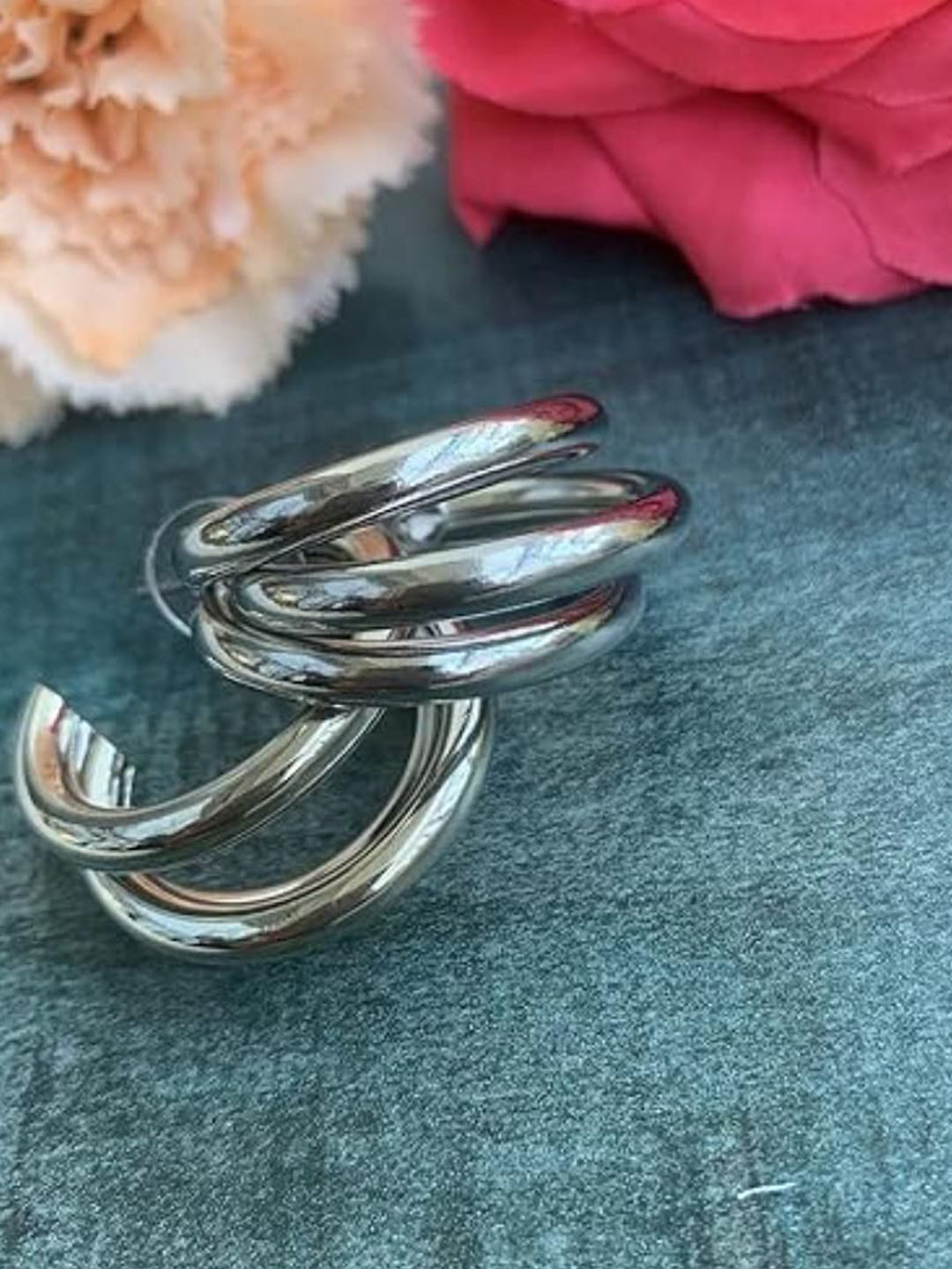DN Creation Silver Plated Contemporary Twisted Layered Hoop Earrings