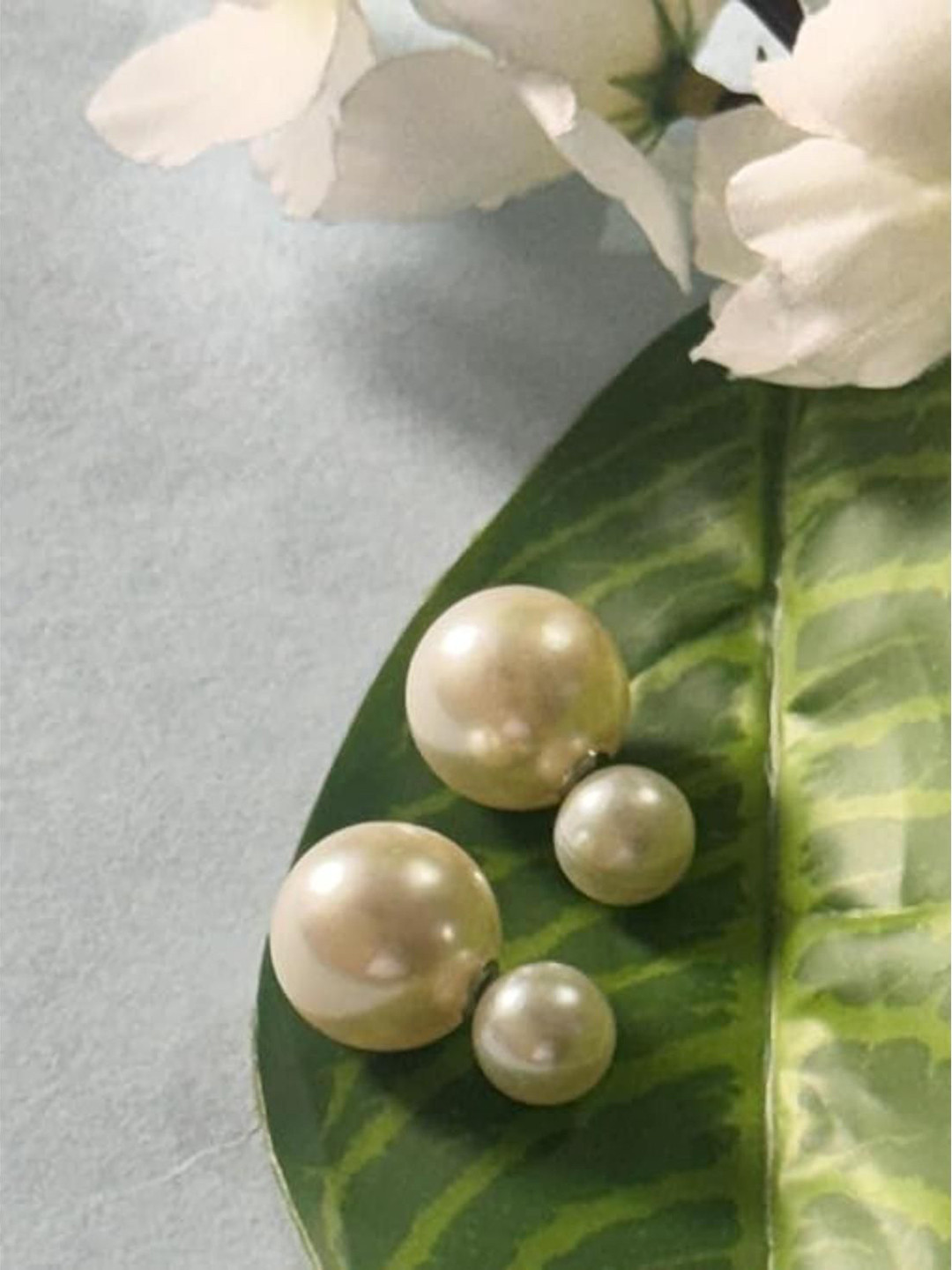 DN Creation Silver-Plated Pearls Contemporary Half Hoop Earrings