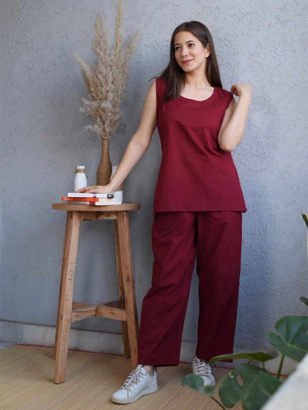 DIMPLE DESIGN STUDIO Round Neck Pure Cotton Top  With Trouser