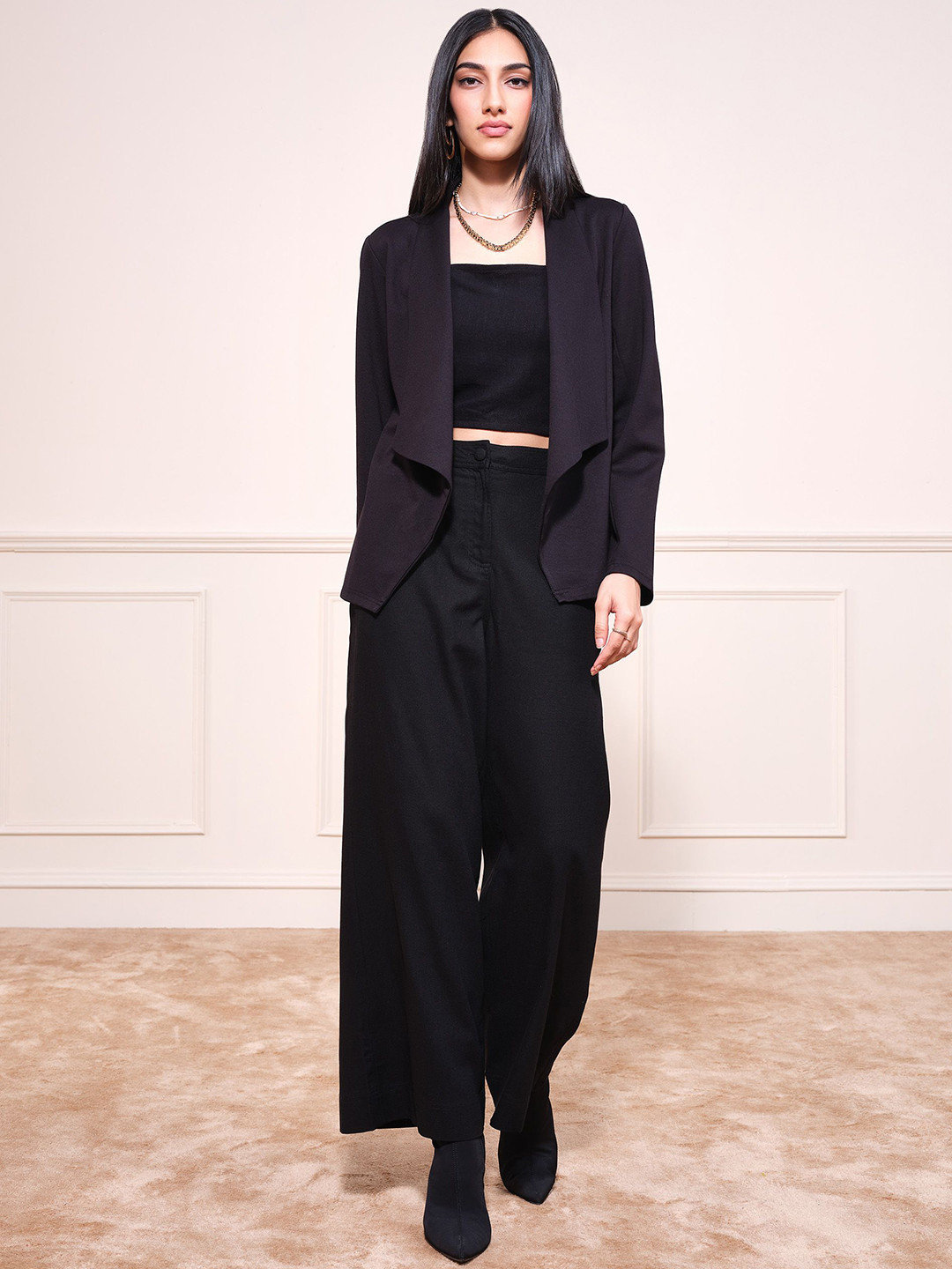 AND Women Shawl Collar Solid Casual Tailored Jacket