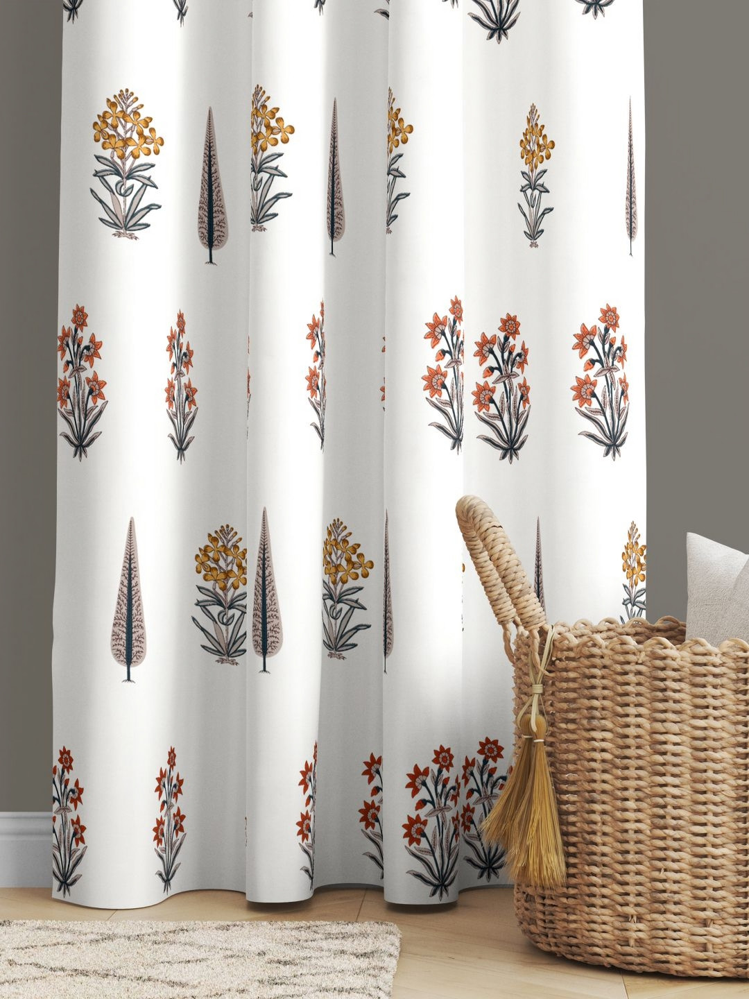 BED-SHEET.COM White & Brown Floral Printed Window Curtain