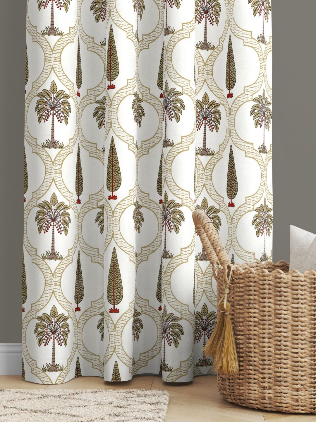 BED-SHEET.COM White & Coffee Brown Floral Printed Window Curtain