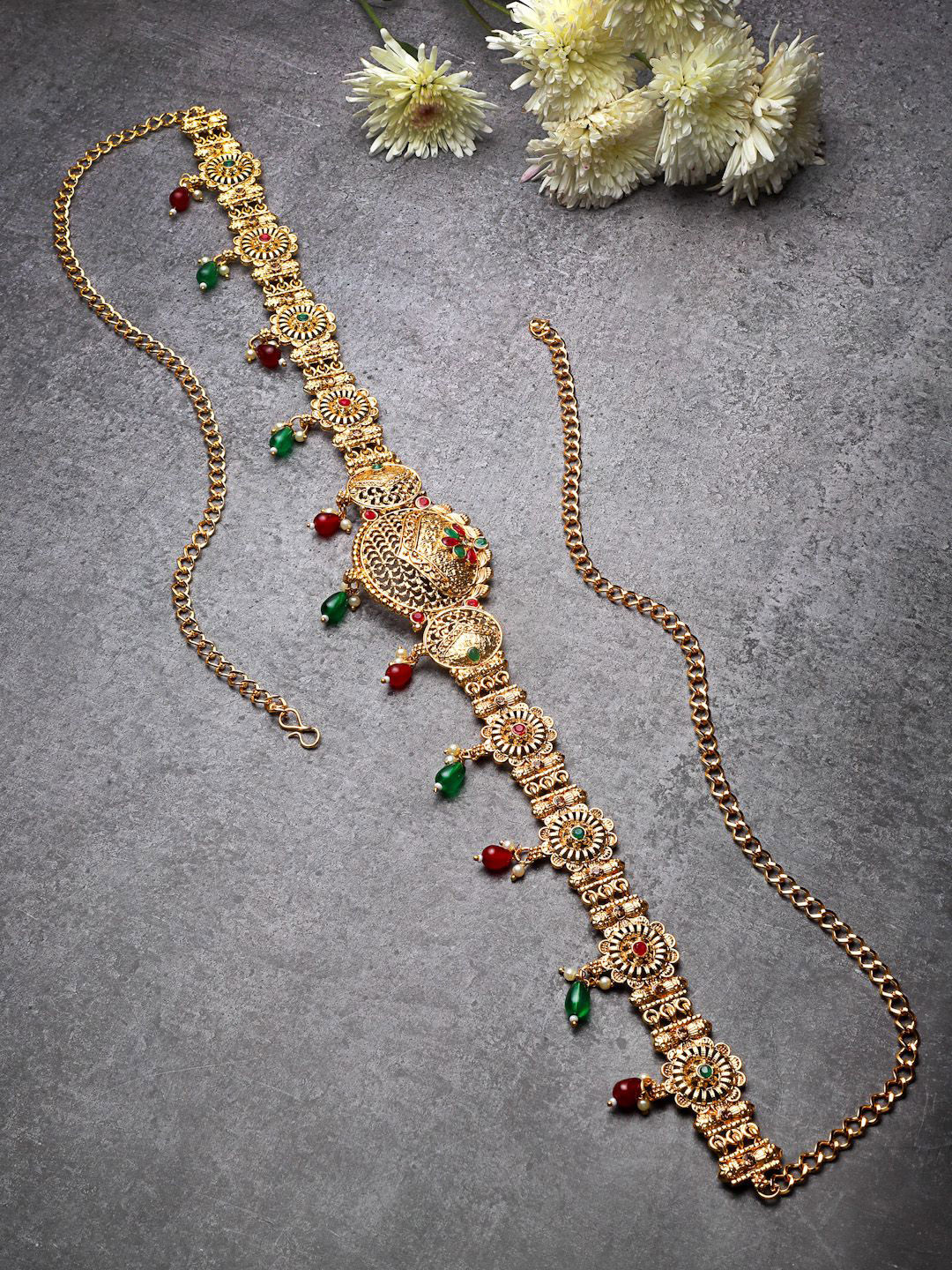 Sanjog 18 K Gold Plated Beaded Antiquee Kamarband Waist Chain Saree Accessories