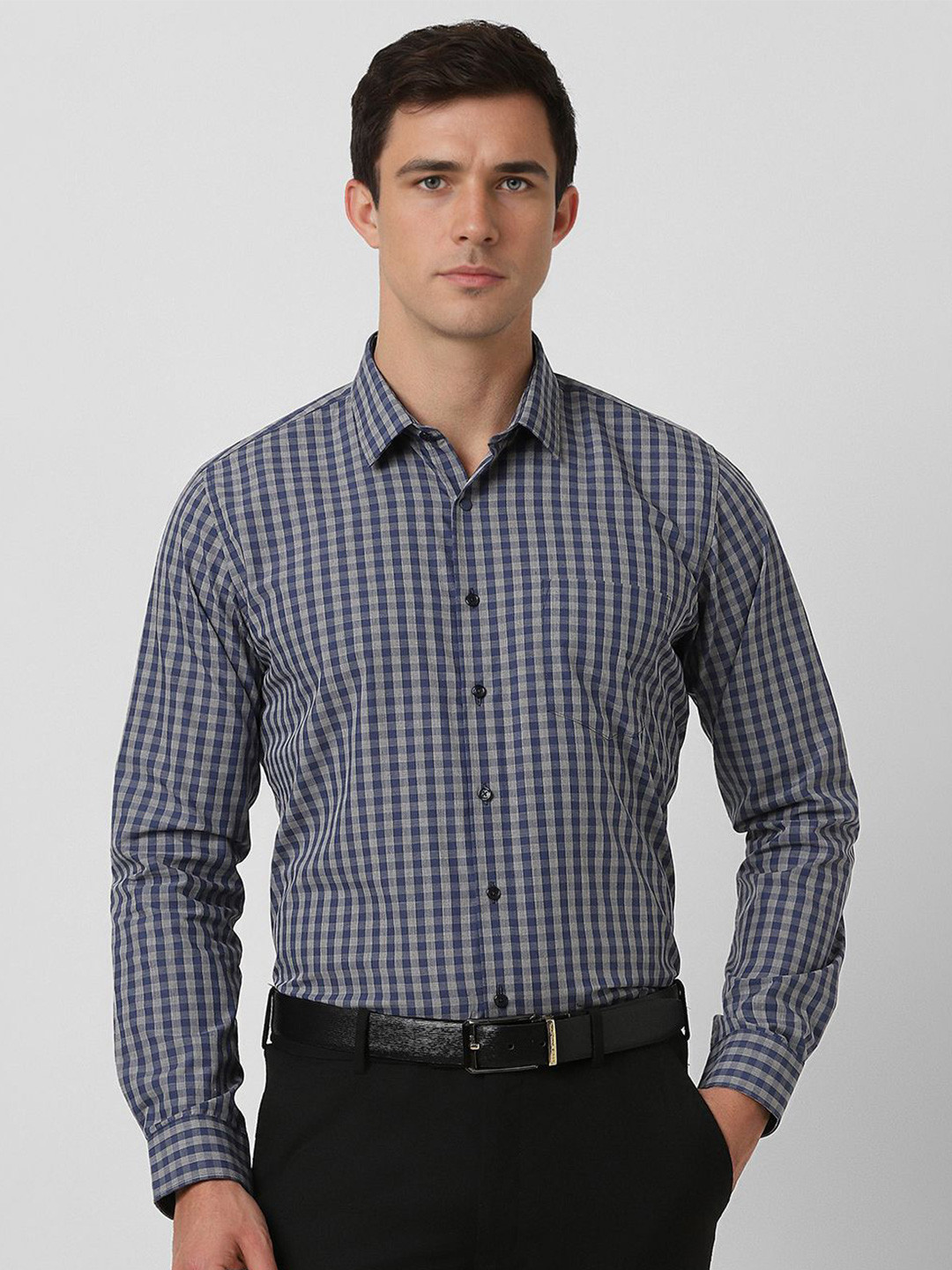 Van Heusen Men Speread Collar Micro Checked Cotton Slim Fit Formal Shirt