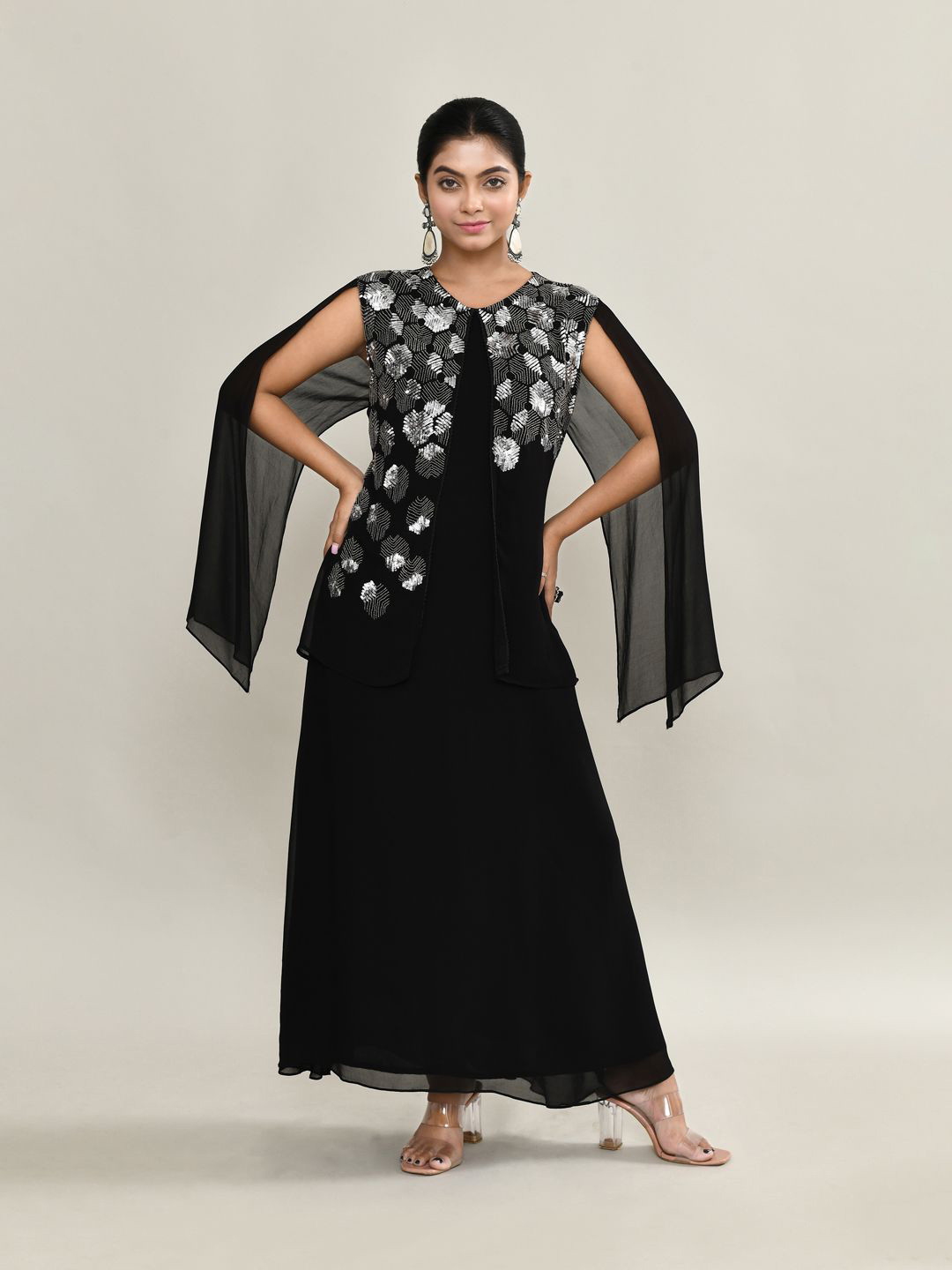 The Maple Sequined Georgette Maxi Dress