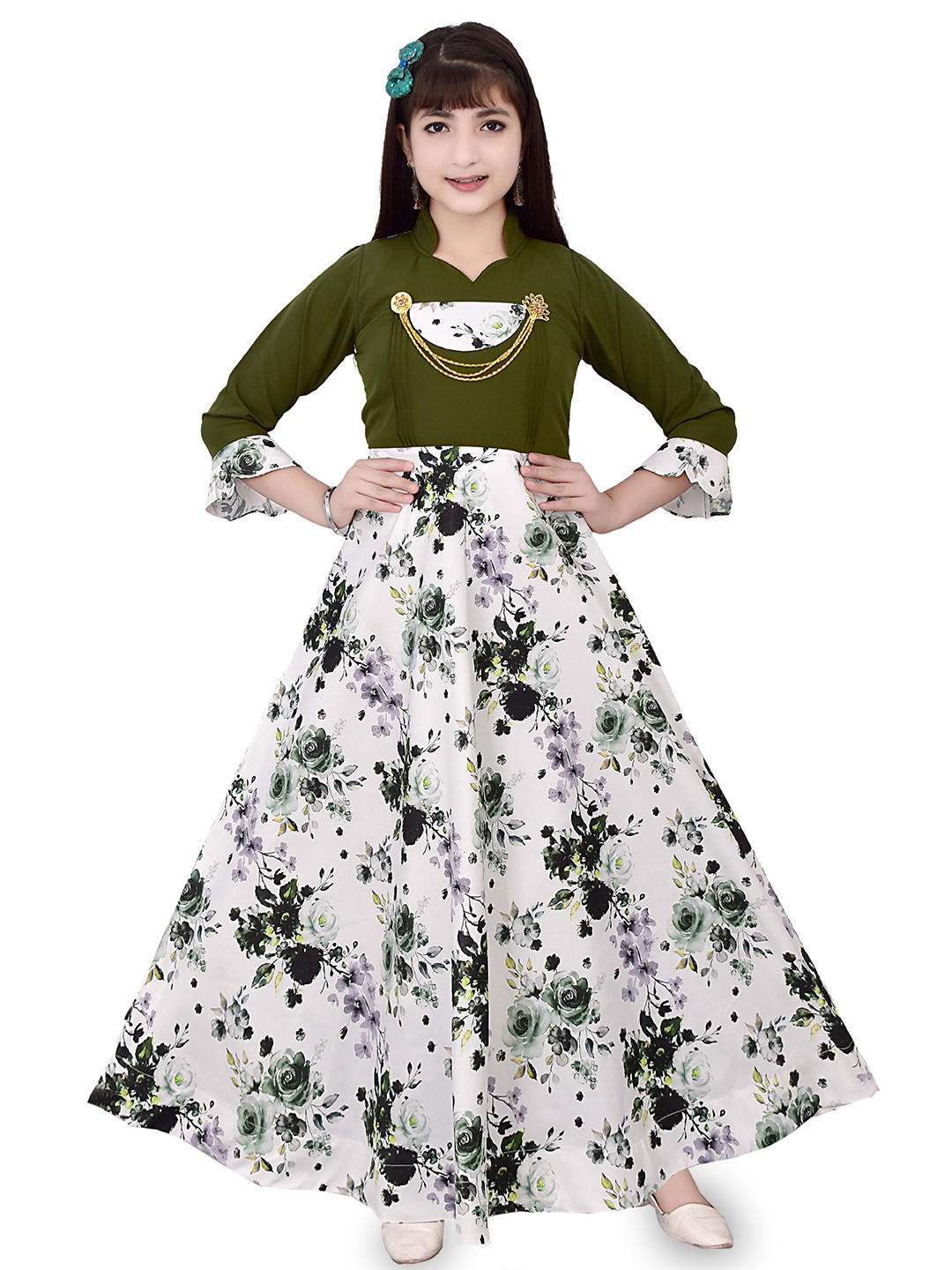 AJIZA GARMENTS Girls Floral Printed Cotton Maxi Dress