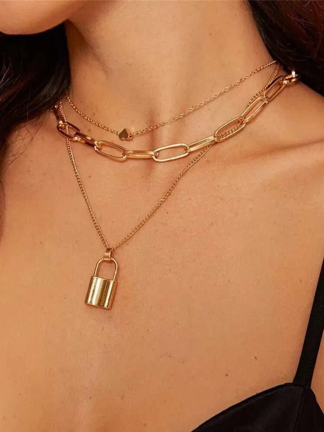 Oxidized Heaven Set Of 3 Silver Gold Plated Chains