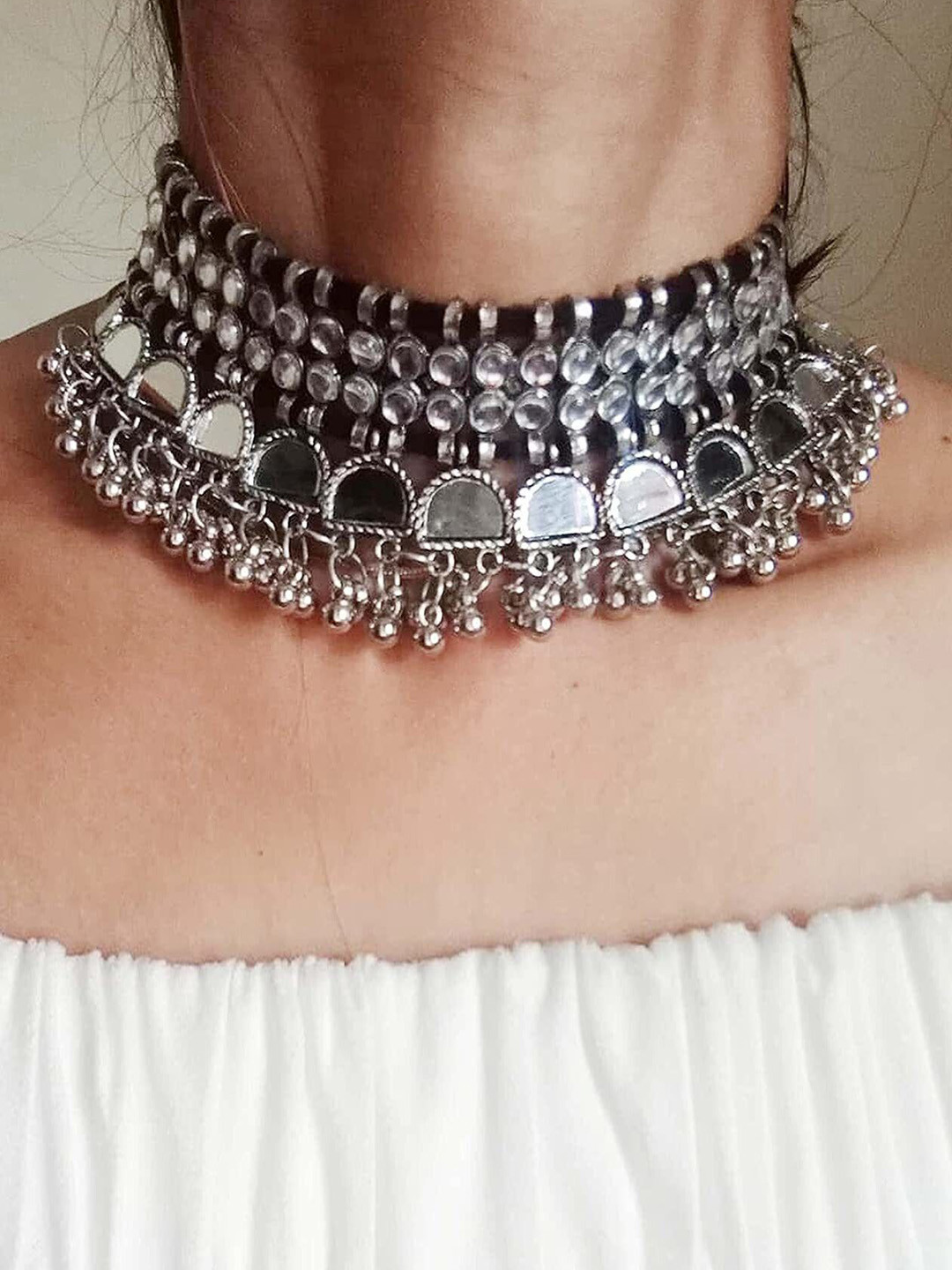 Oxidized Heaven Silver-Plated Mirror Statement Necklace