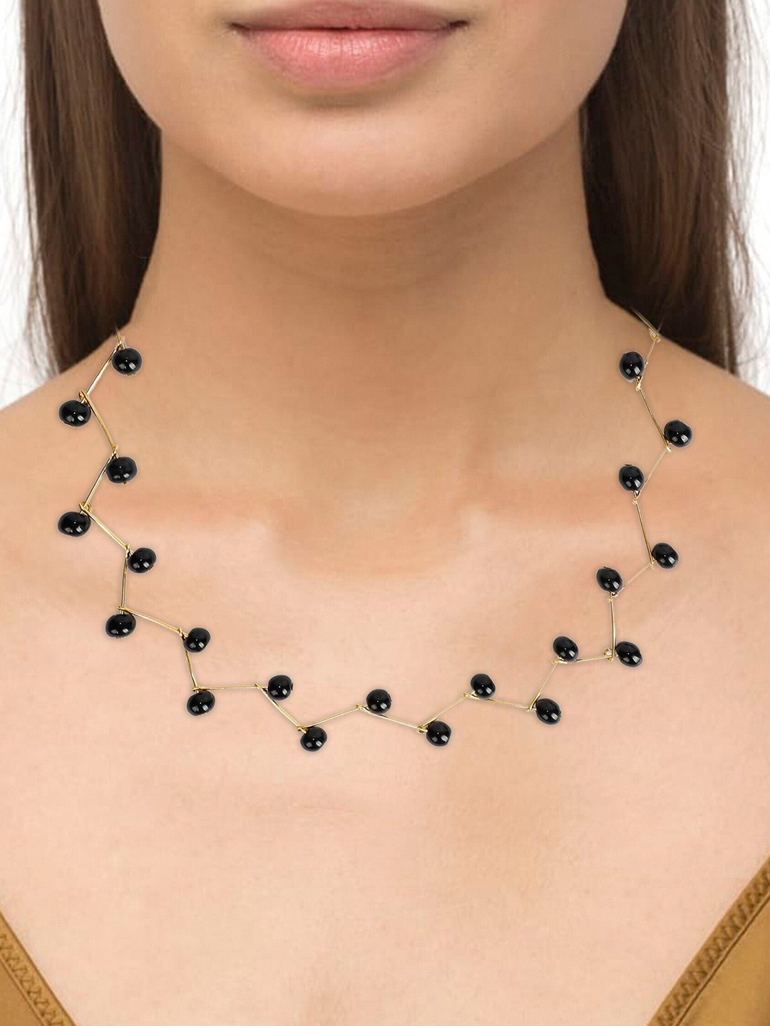 Oxidized Heaven Sterling Silver Gold-Plated Stone Studded Necklace
