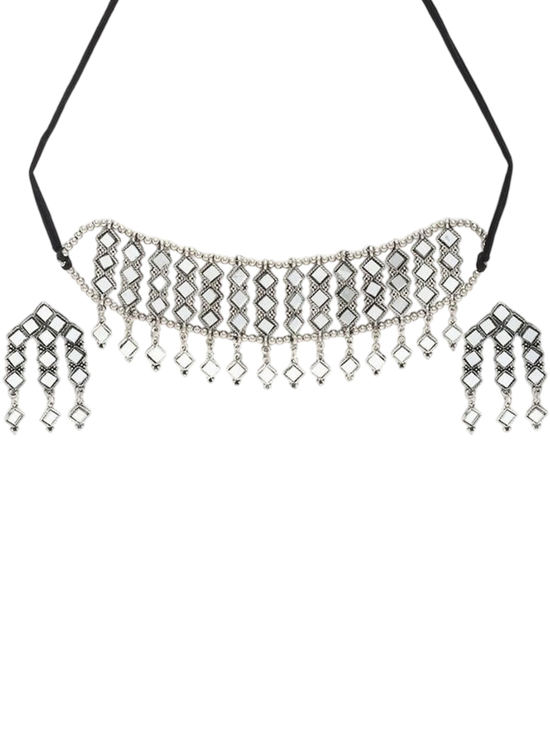 Oxidized Heaven Sterling Silver-Plated Beaded Necklace and Earrings