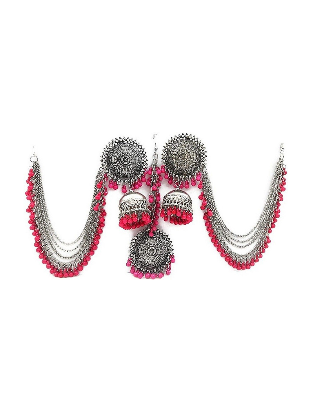 Oxidized Heaven Sterling Silver-Plated Textured Maang Tika and Earrings