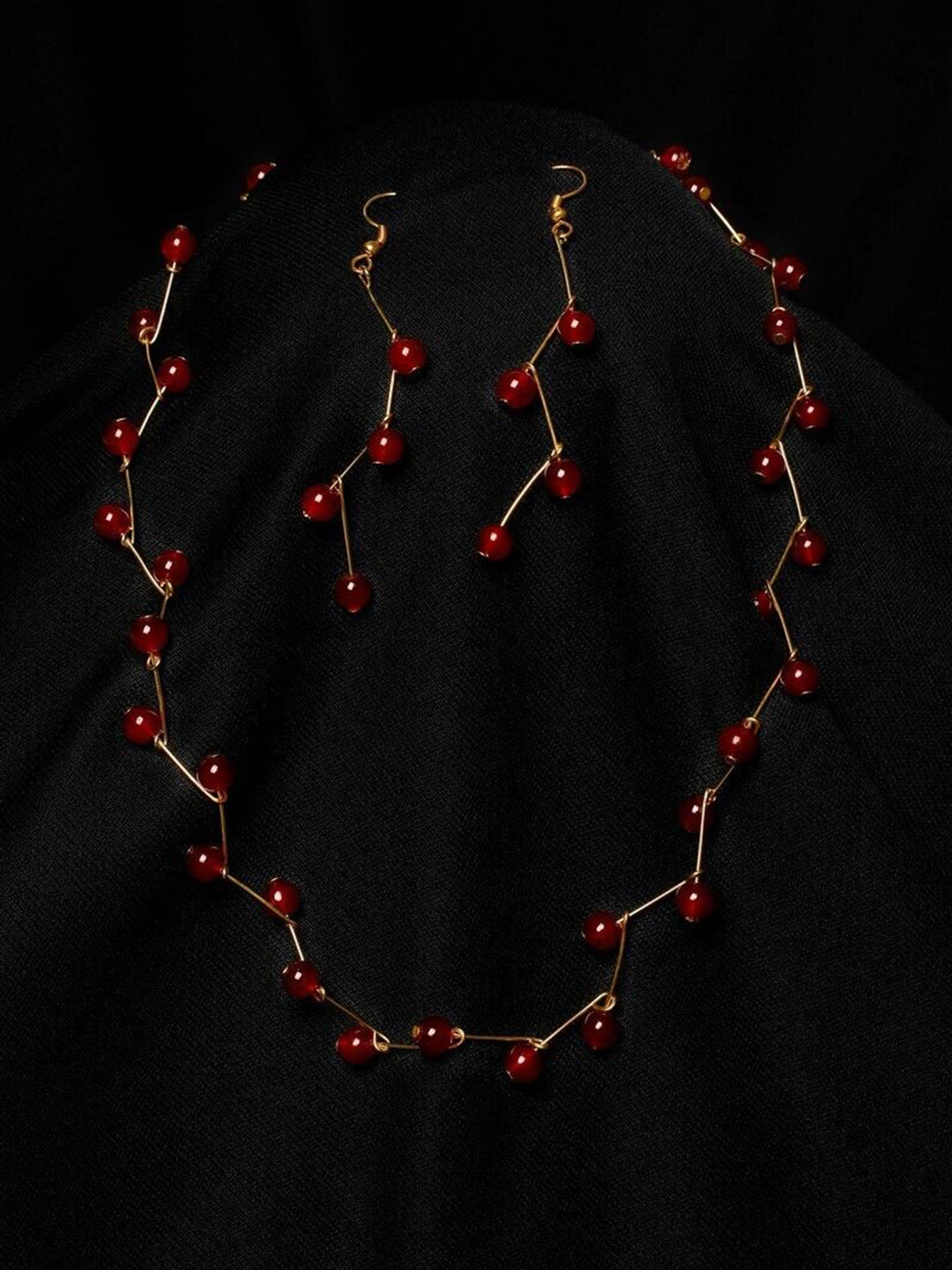 Oxidized Heaven Gold Plated Beaded Necklace & Earrings