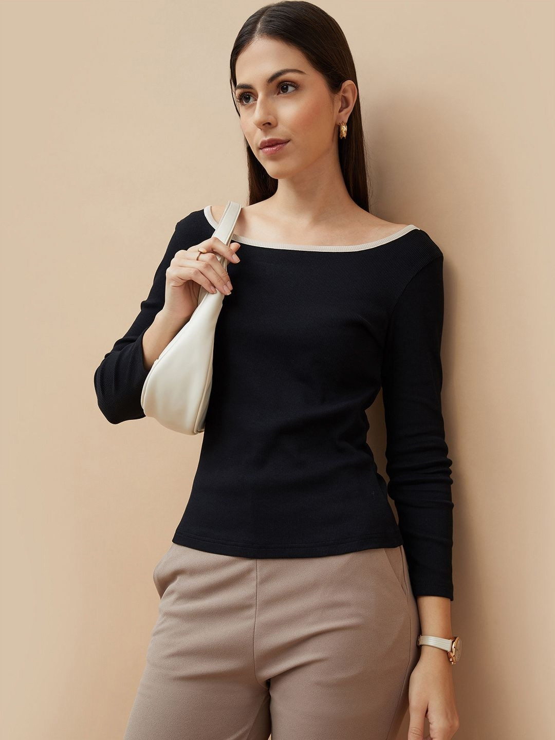 CODE by Lifestyle Women Solid Boat Neck Cotton T-shirt
