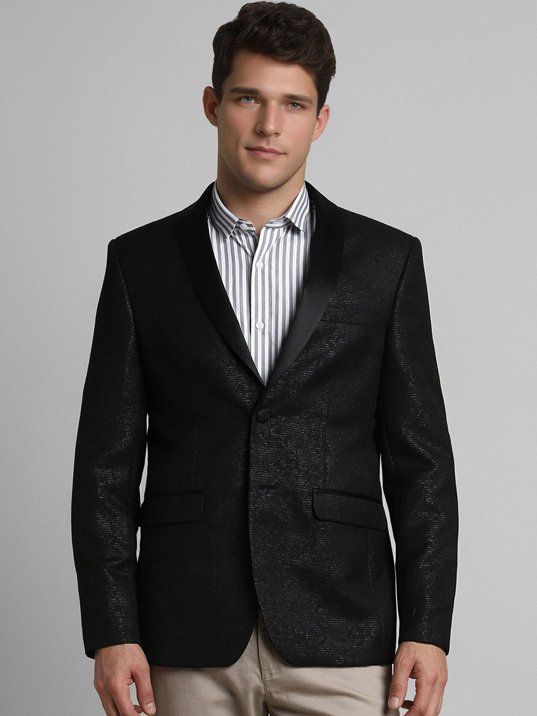 SIMON CARTER LONDON Slim Fit Shawl Collar Single Breasted Ventless Party Blazer