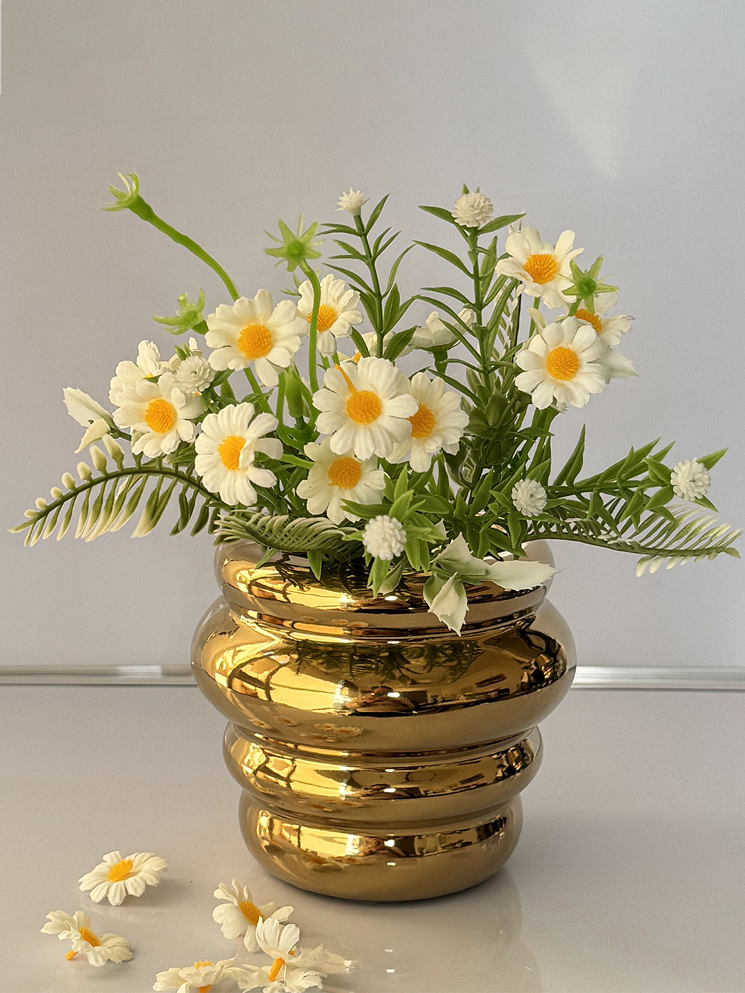Art Street Gold Toned Glossy Ceramic Decorative Bubble Flower Vase