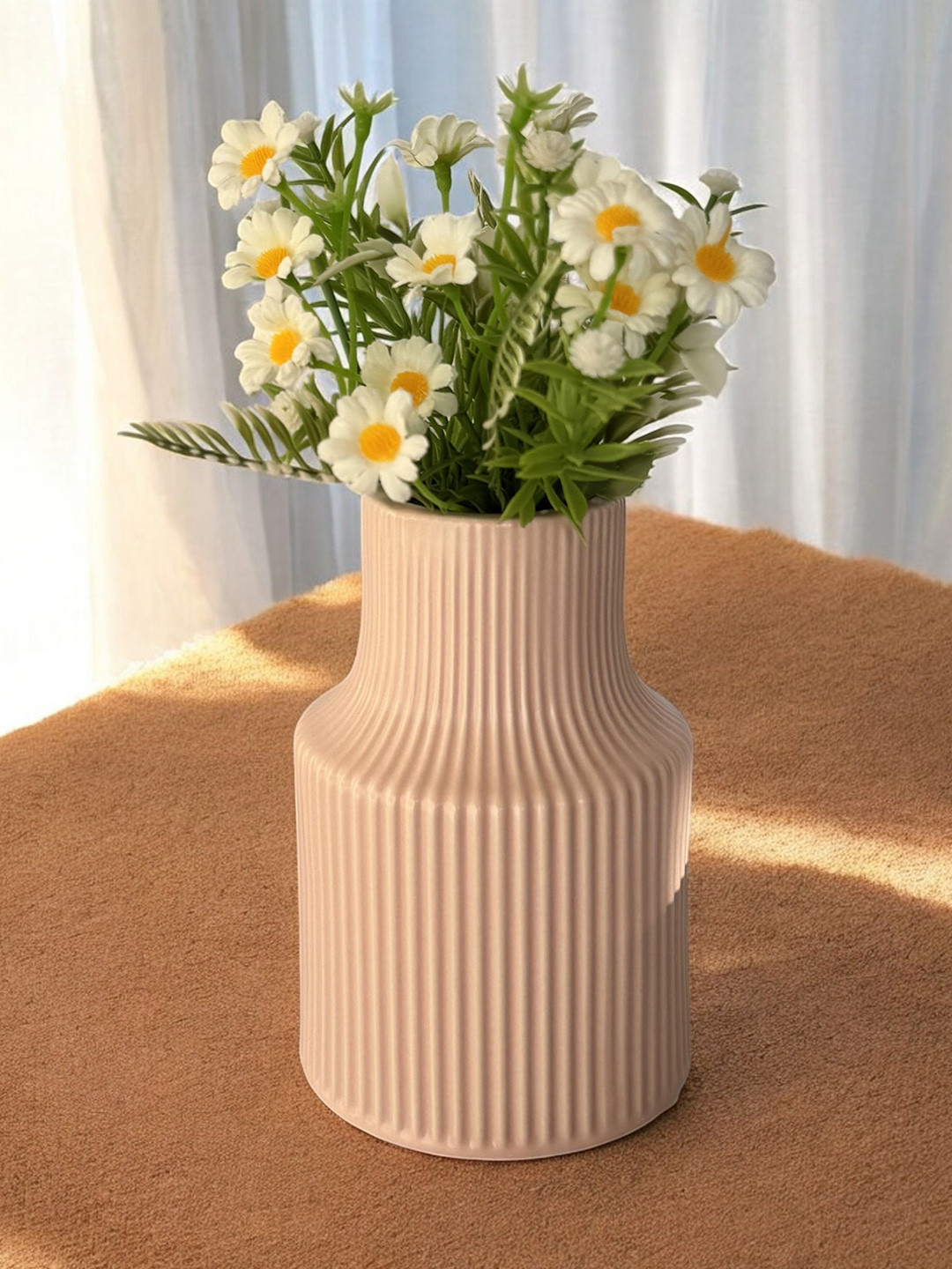 Art Street Pink Glossy Ceramic Pleated Decorative Flower Vase